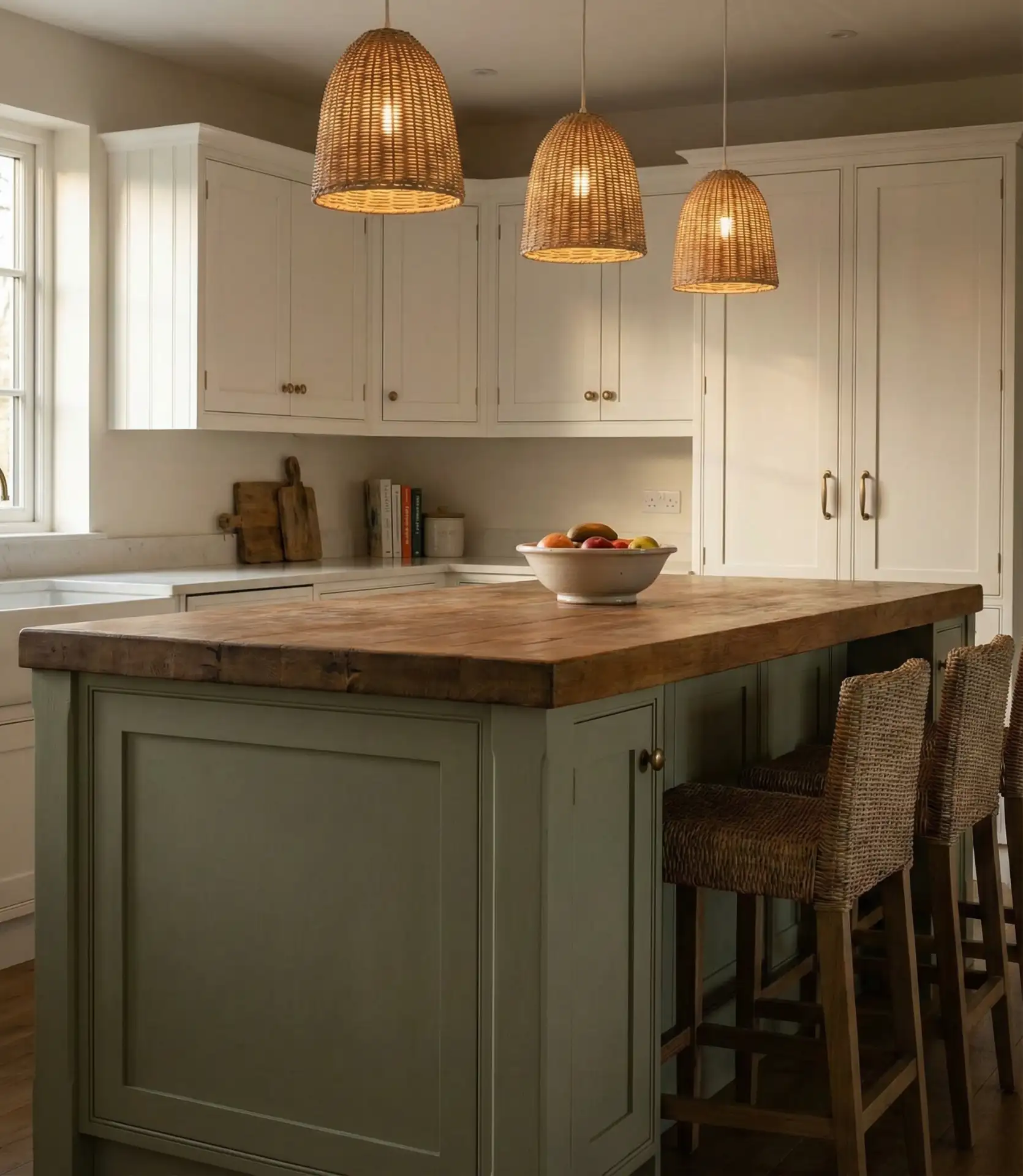 Sage Cabinets with Butcher Block Countertops 2