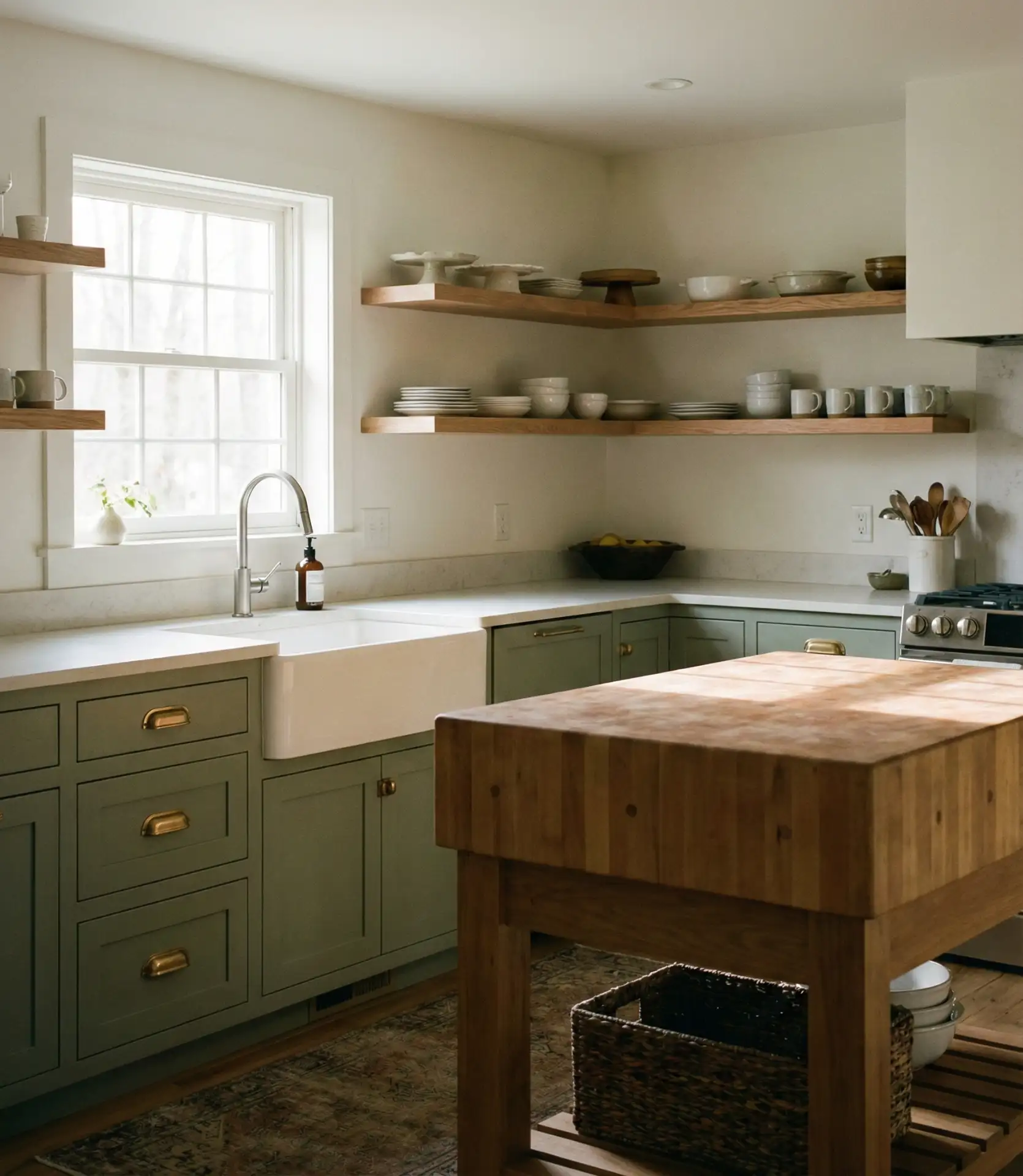 Sage Green Cabinets with Farmhouse Charm 1