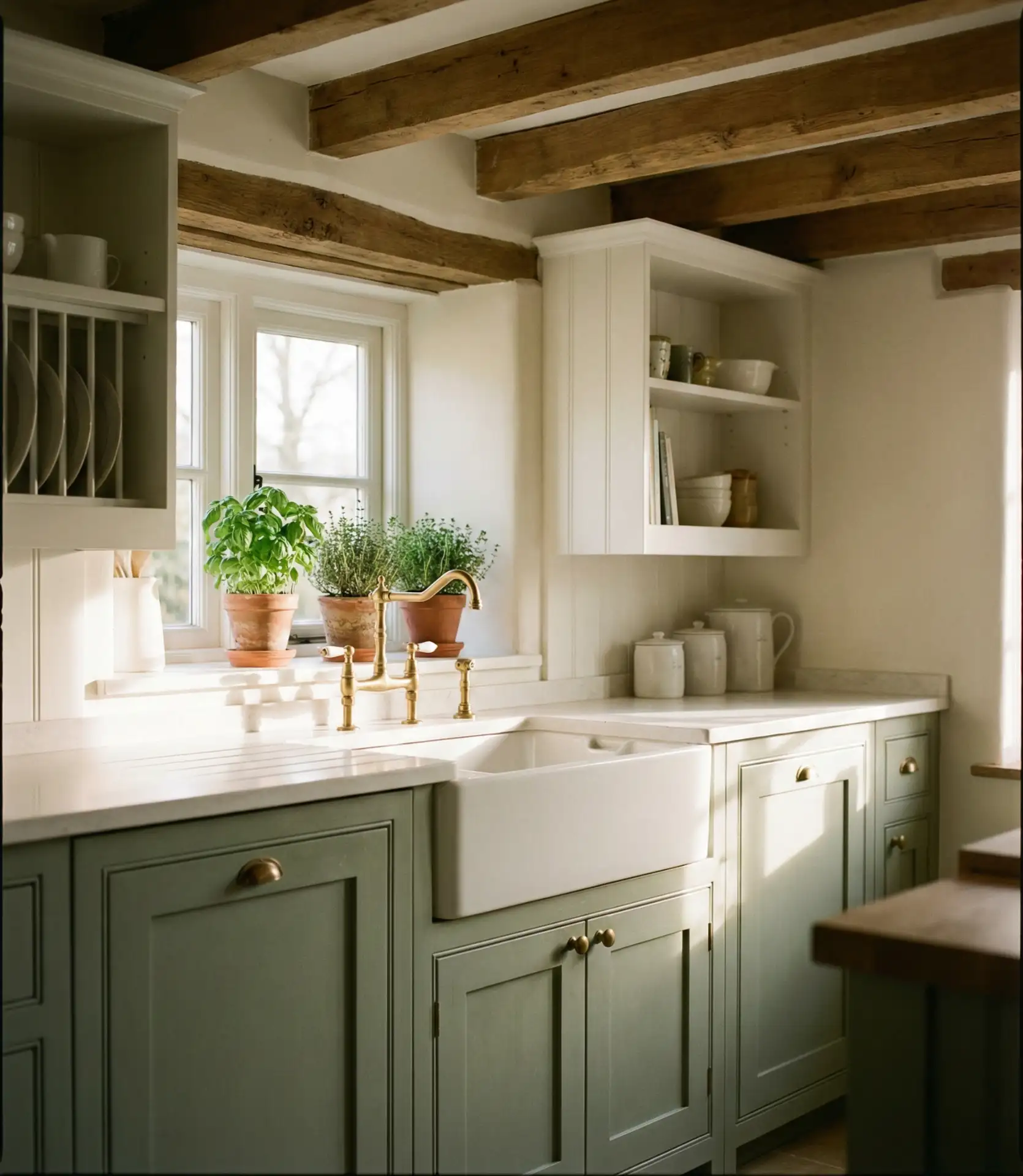 Sage Green Cabinets with Farmhouse Charm 2