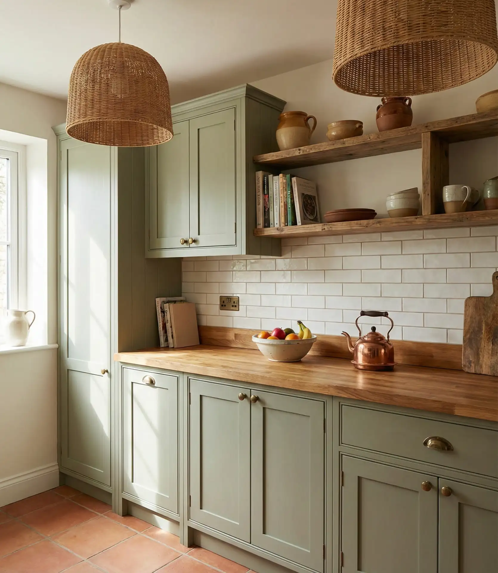 Sage Green Cabinets with Natural Textures 1