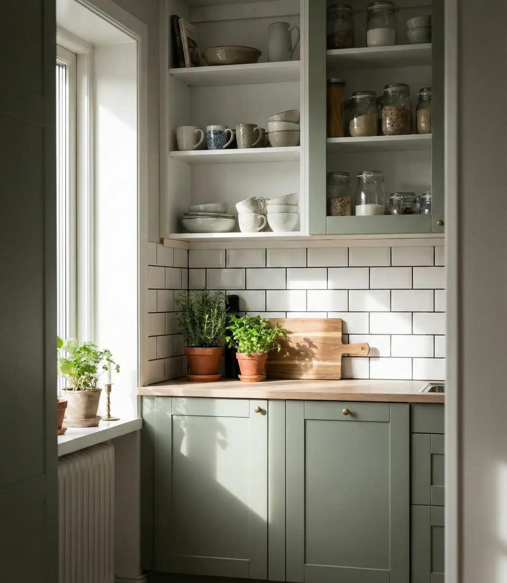 Sage Green Cupboards in a Small Kitchen 2