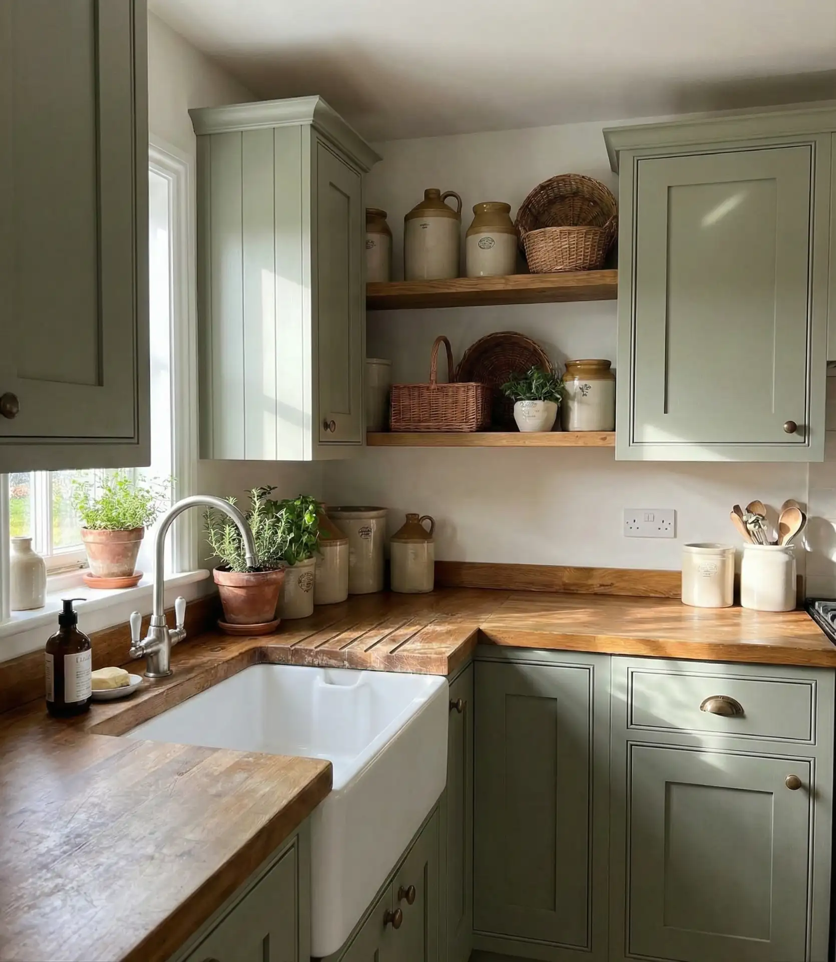 Sage Green Farmhouse Kitchen with Vintage Accessories 1