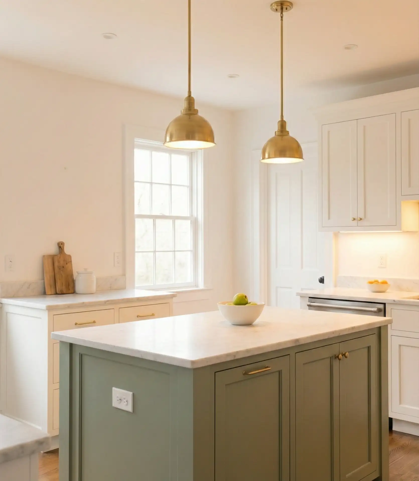 Sage Green Kitchen with Warm Lighting 1