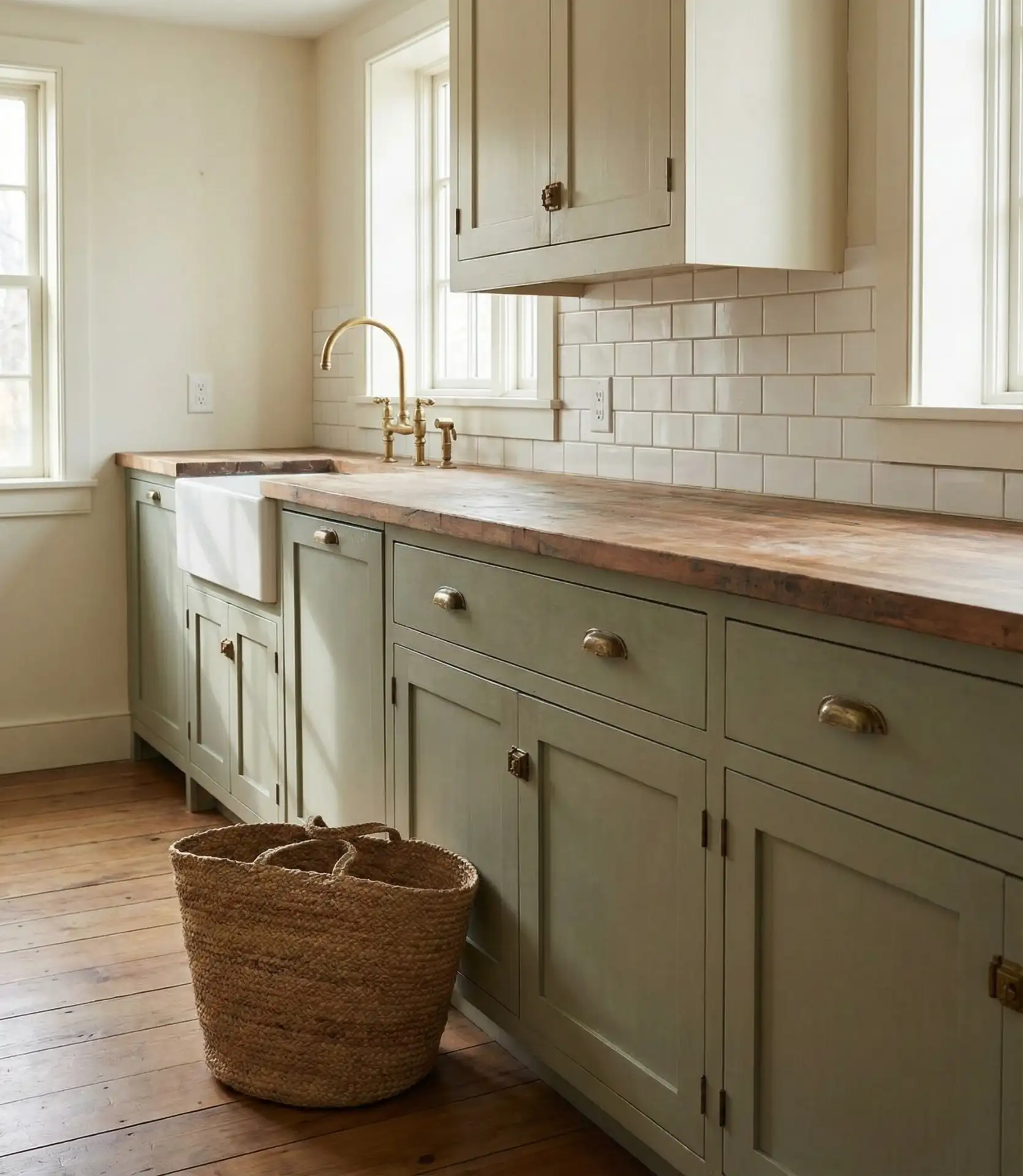 Sage Green Lower Cabinets with Cream Upper Walls 1