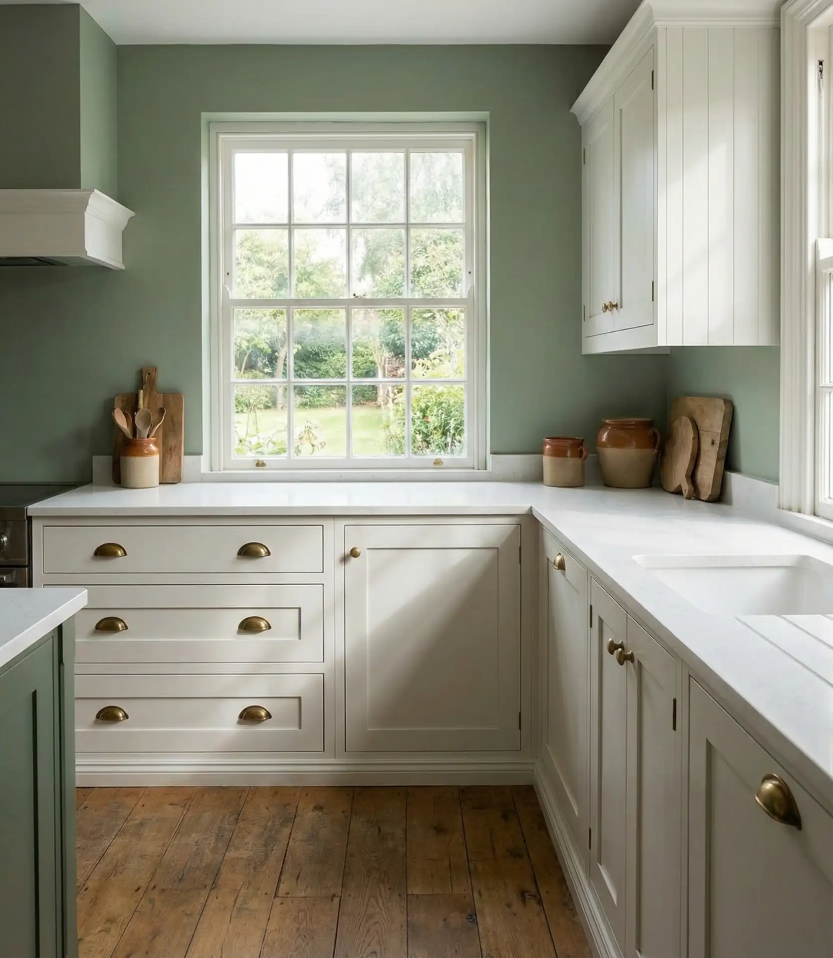 Sage Green Walls with White Cabinets 2