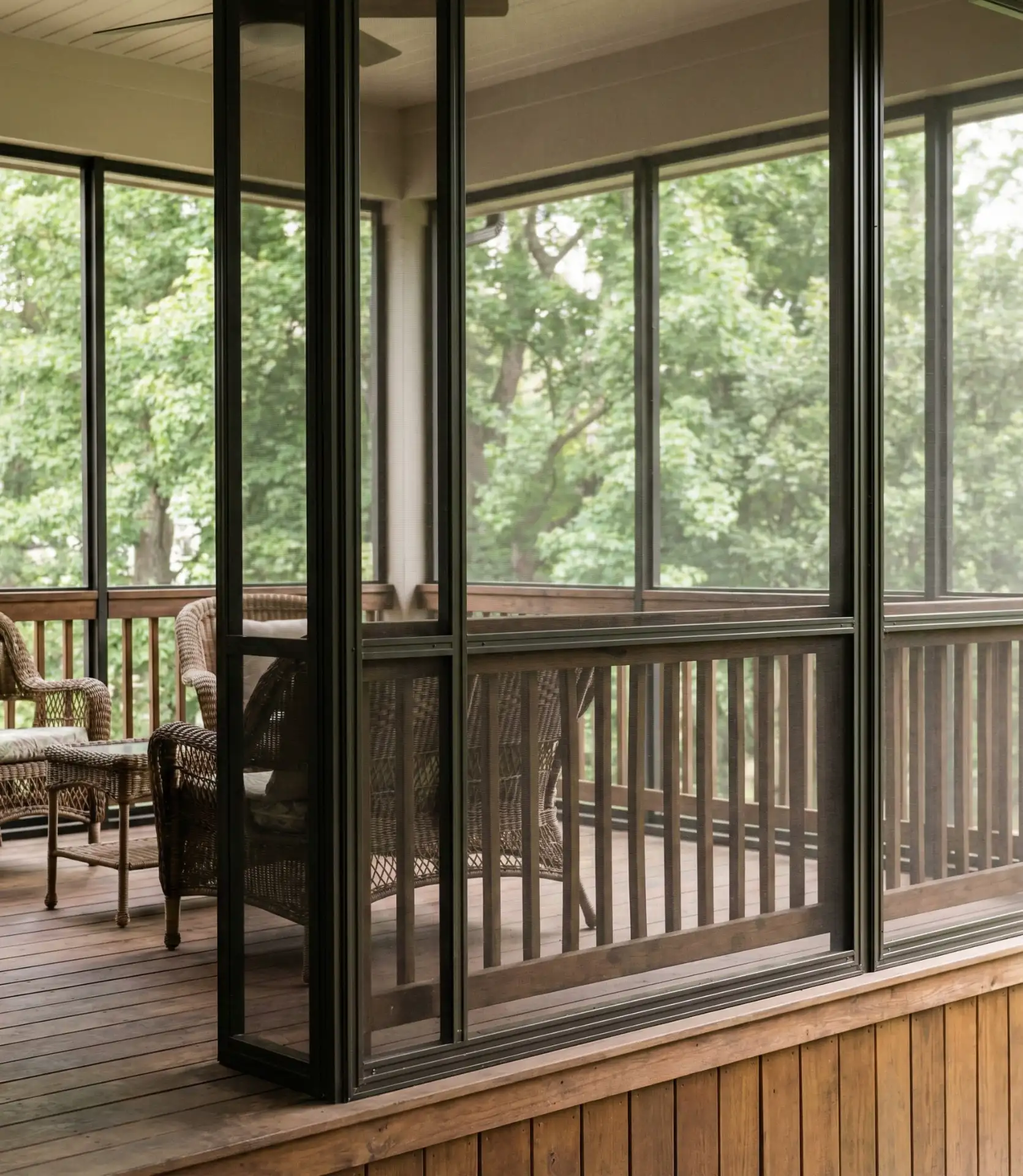 Screen Porch Railing with Built-In Mesh Panels 1