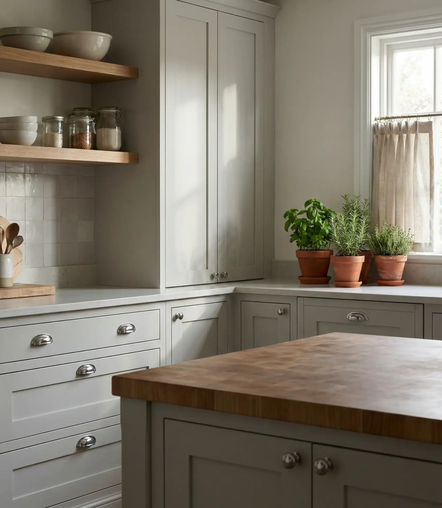 Shaker-Style Cabinets in Soft Gray 1