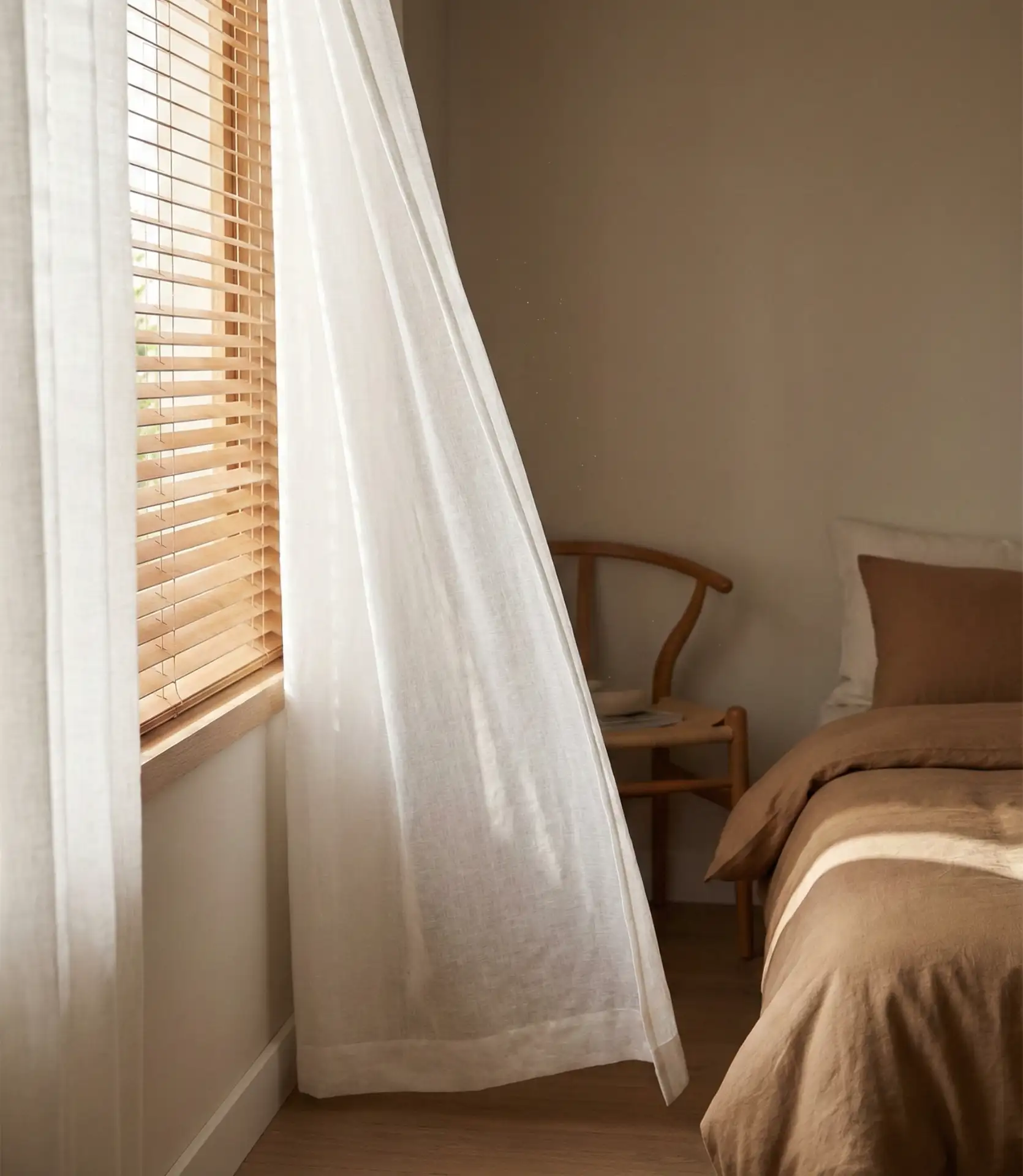 Sheer White Curtains with Blinds for Layered Control 1