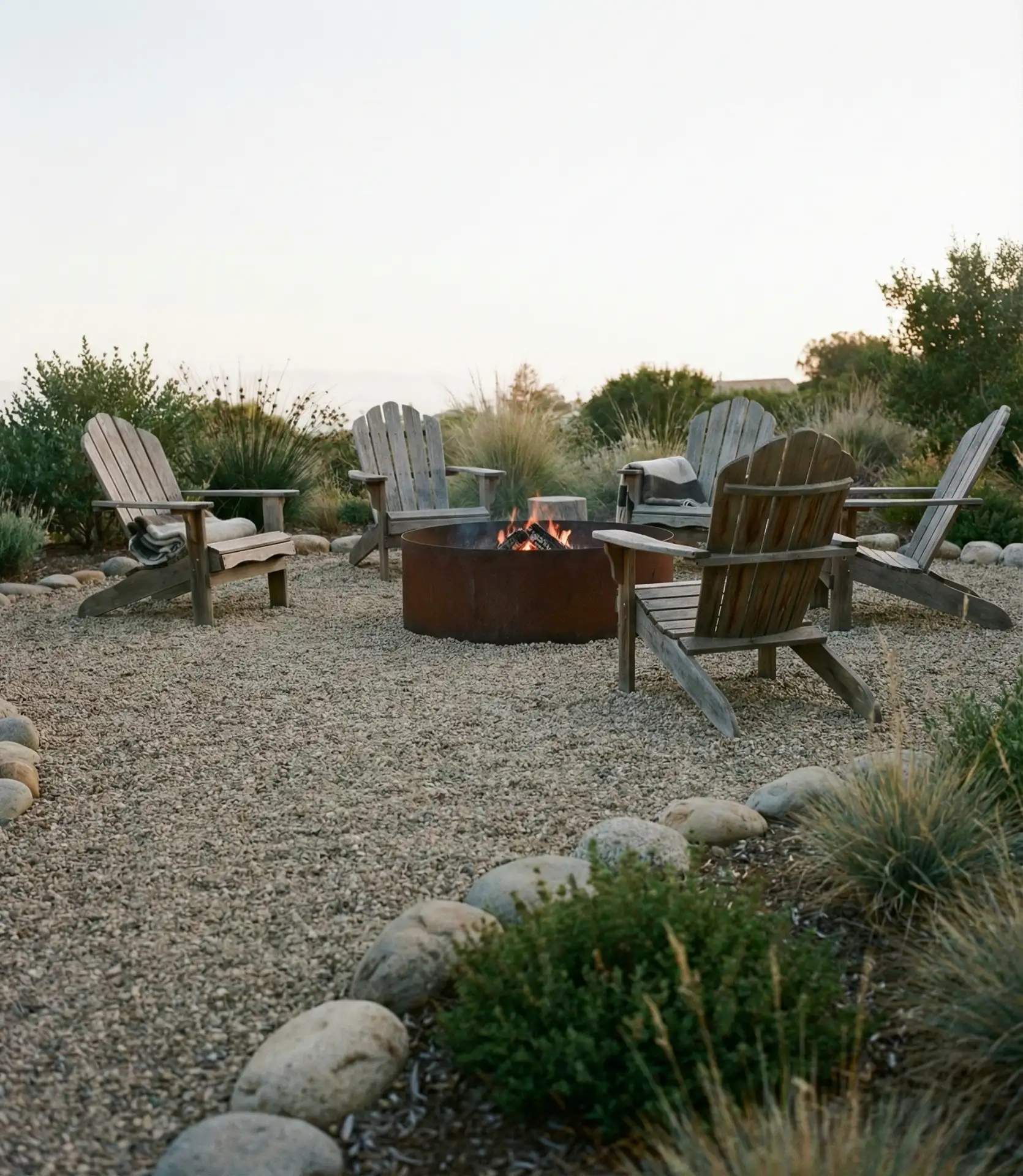 Simple Gravel Patio with Fire Feature 1
