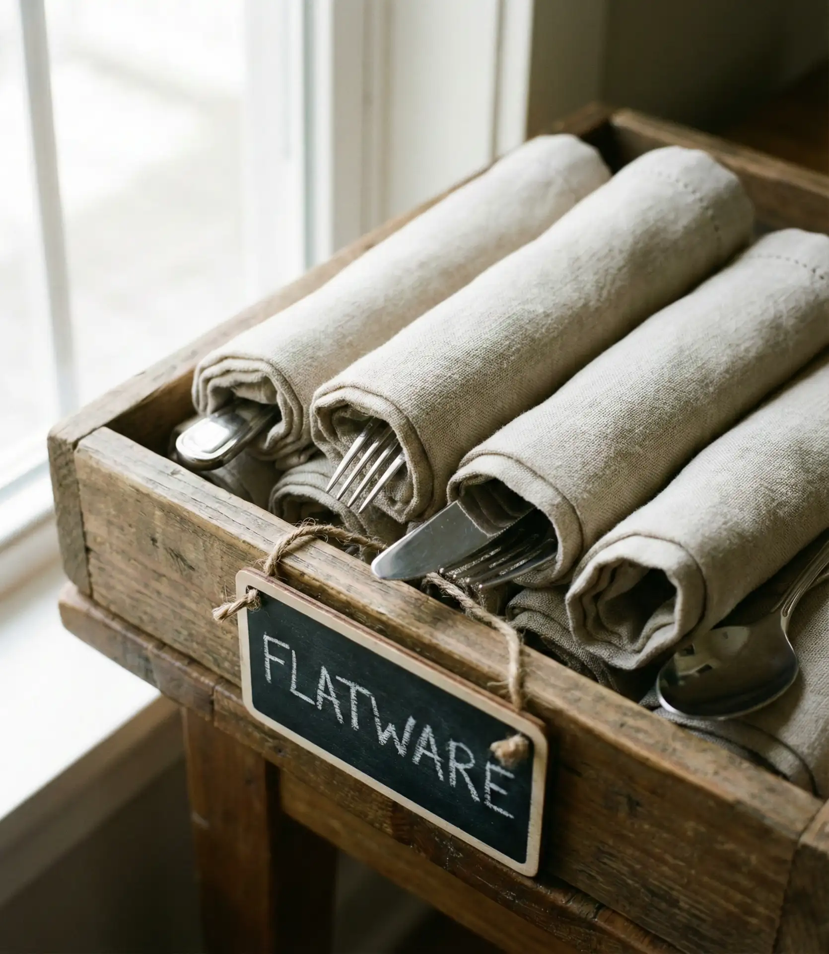 Simple Linen Napkin and Flatware Station 1