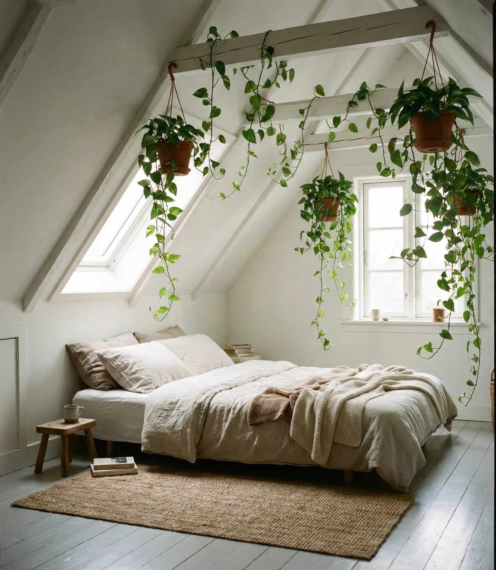 Slanted Ceiling Attic with Hanging Plants 1