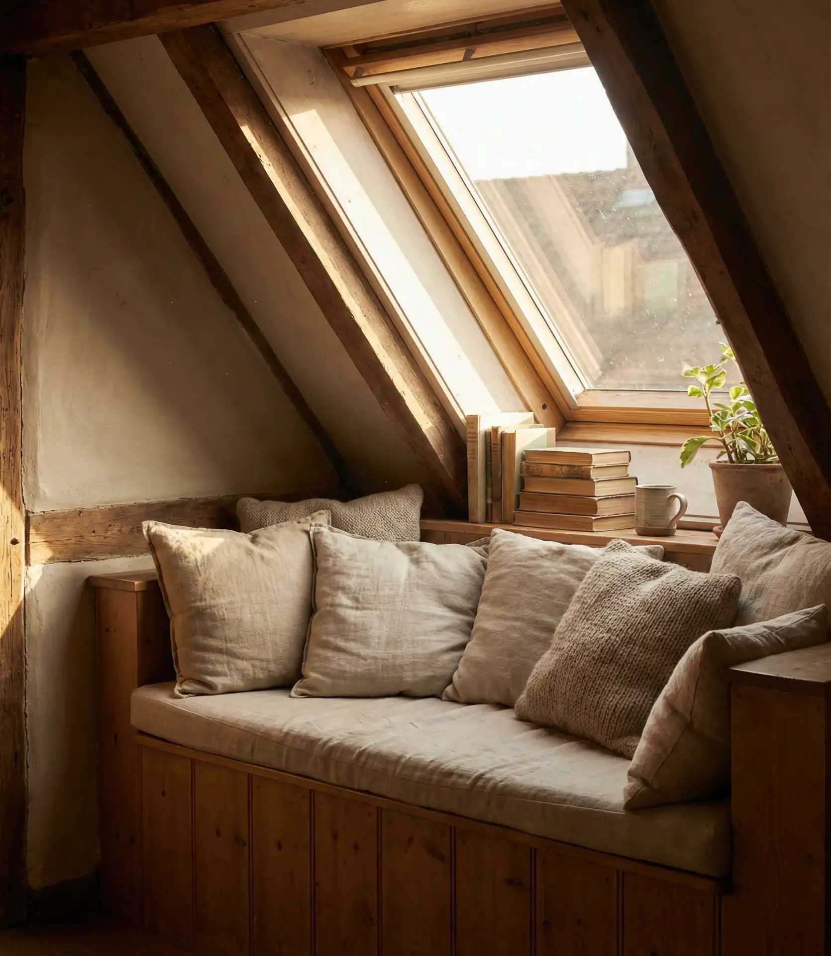 Slanted Ceiling with Built-In Window Seat 1