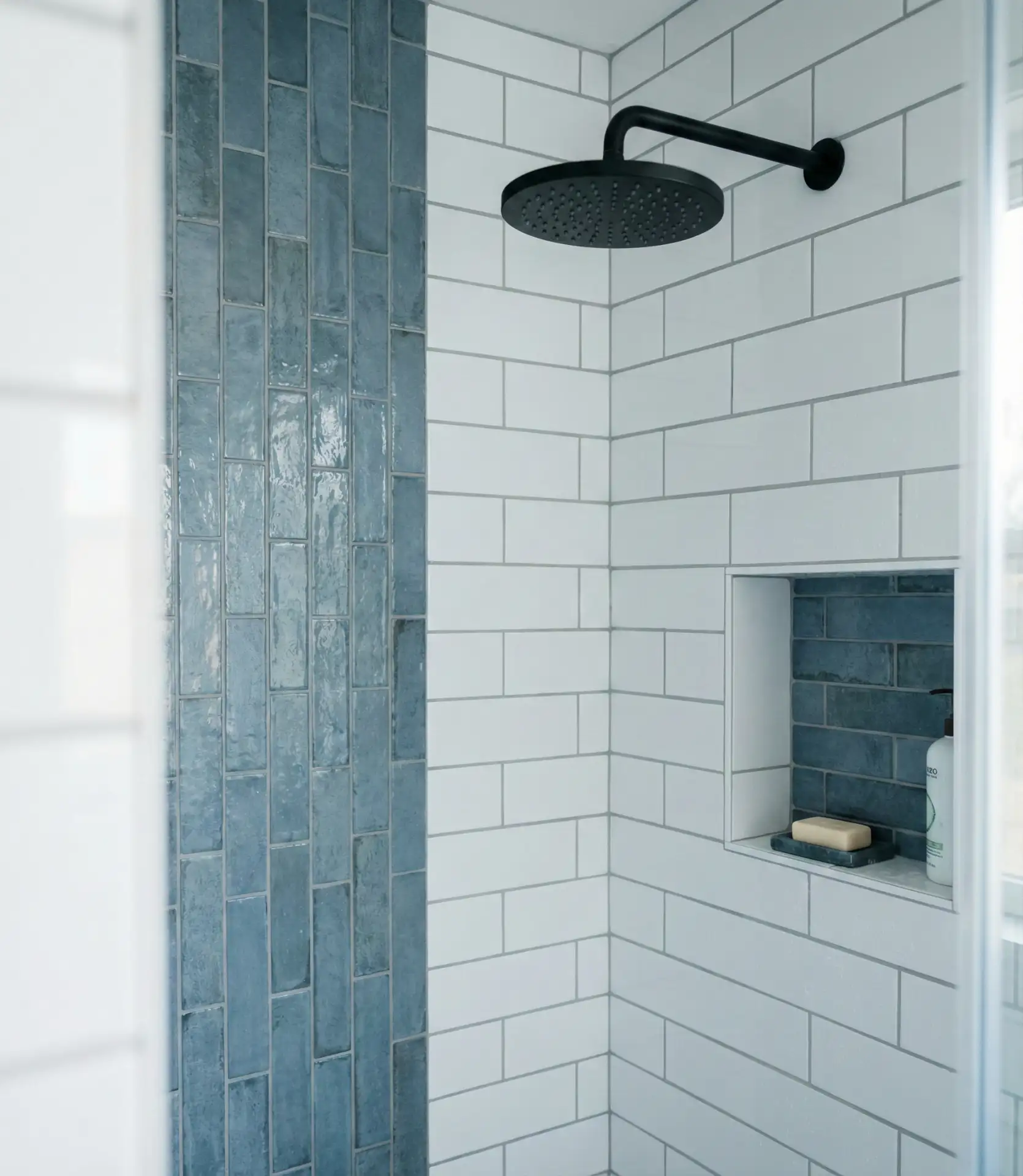 Slate Blue Accent Tile in Shower 1