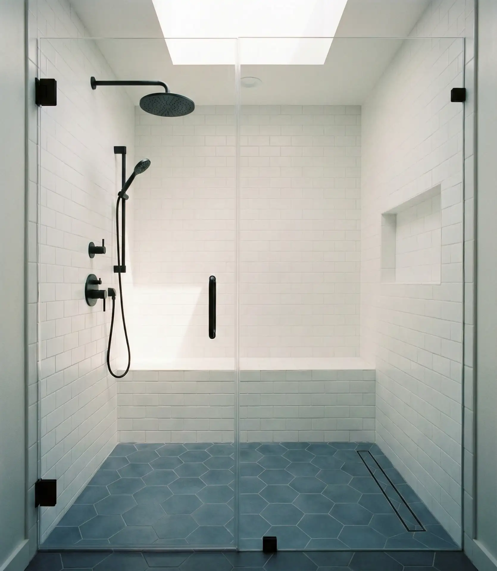 Slate Blue Accent Tile in Shower 2