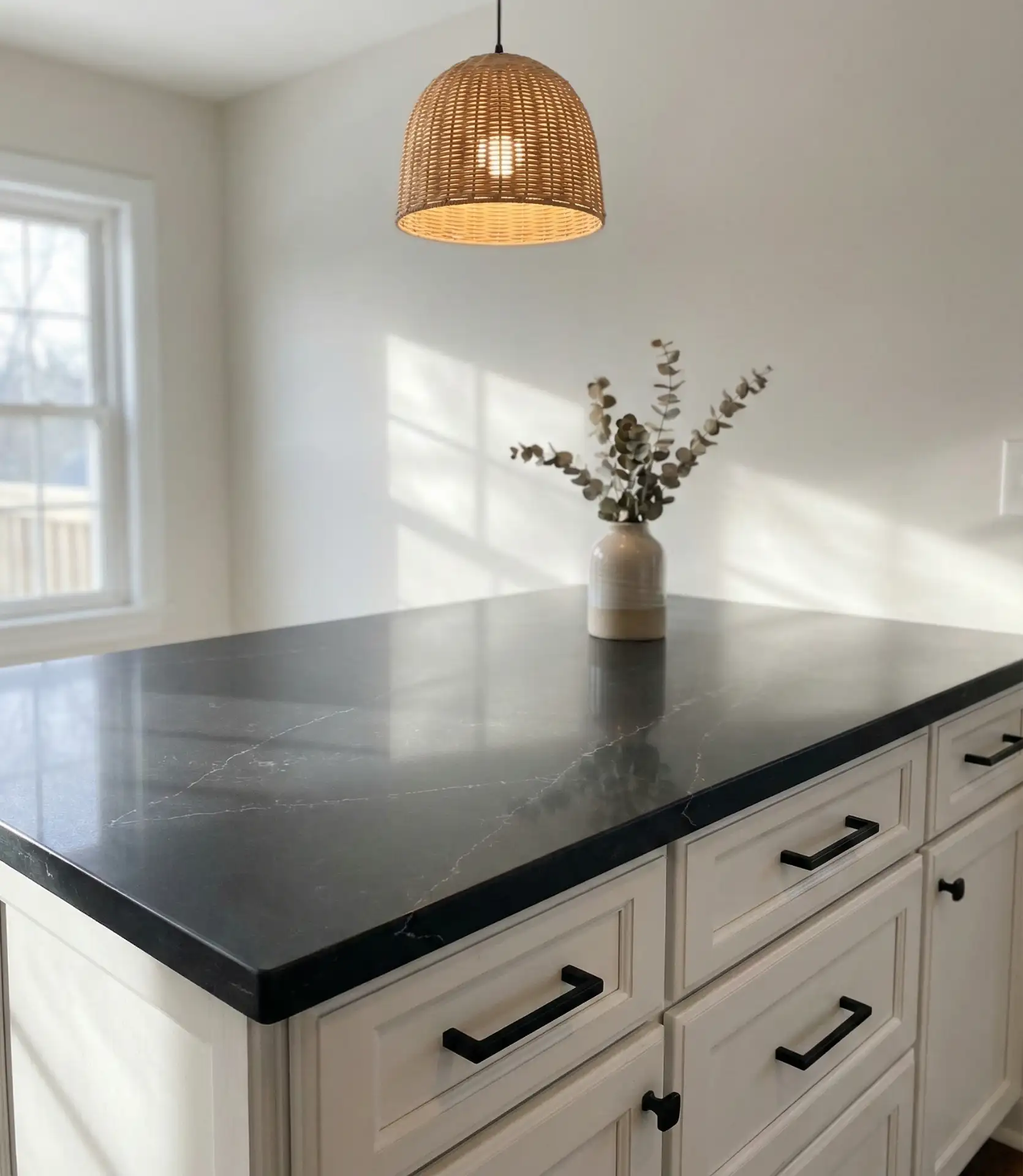 Sleek Black Quartz with Minimalist Hardware 2