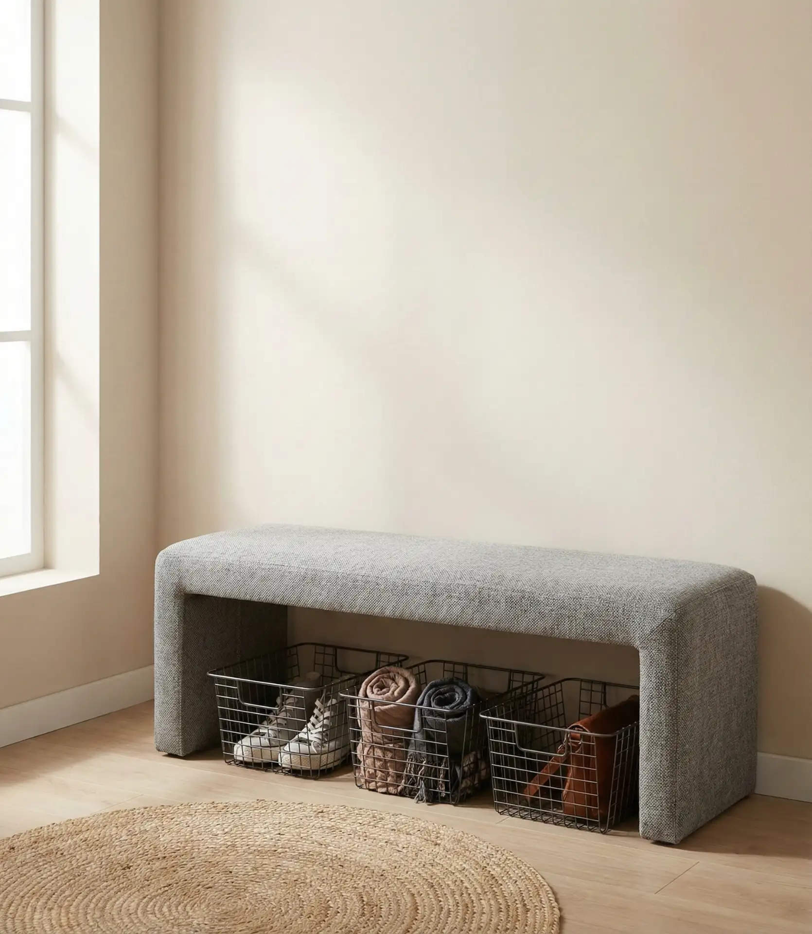 Slim Bench with Underneath Baskets 1