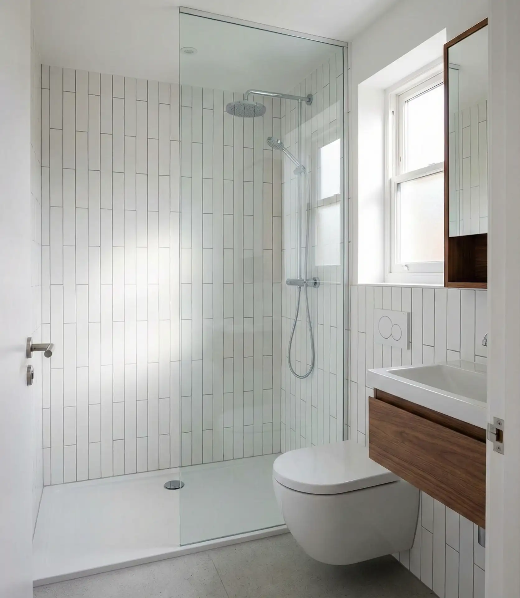 Small Full Bathroom Walk-In Shower Maximization 1