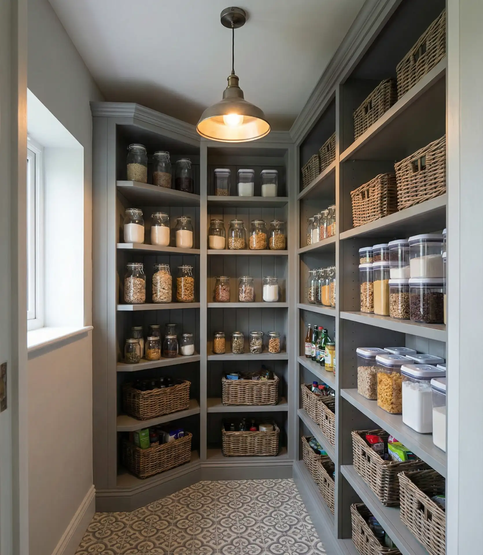Small Walk-In Pantry with Corner Shelving 1