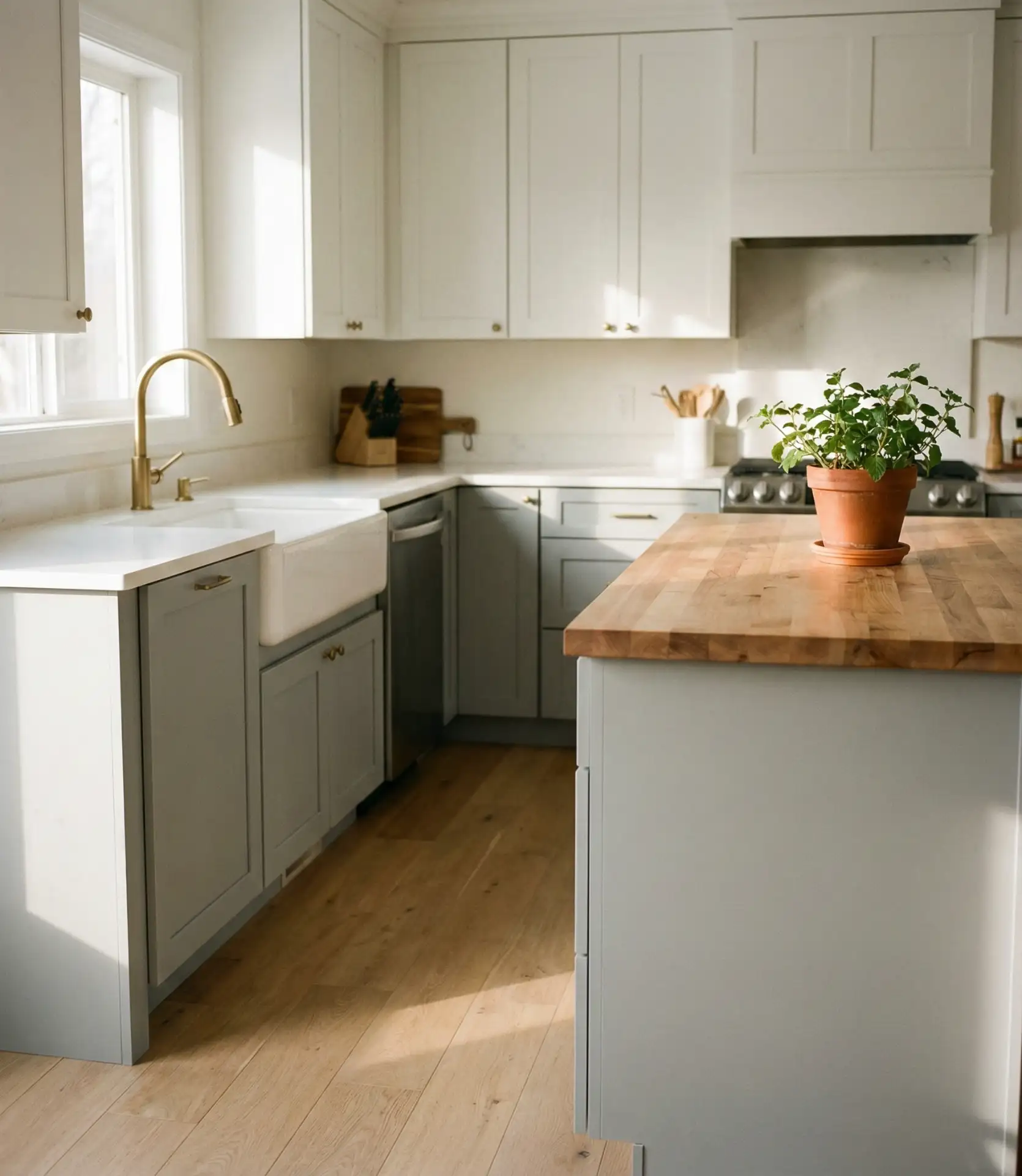 Soft Gray with Warm Wood and Brass 1