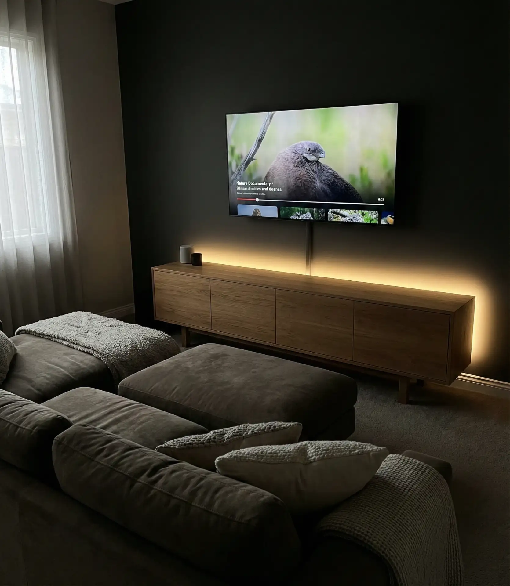 Soft LED Strip Lighting Behind Media Consoles 1