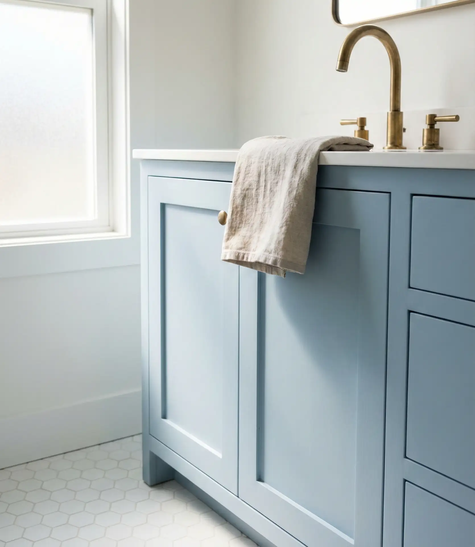 Soft Powder Blue Vanity with Brass Hardware 2