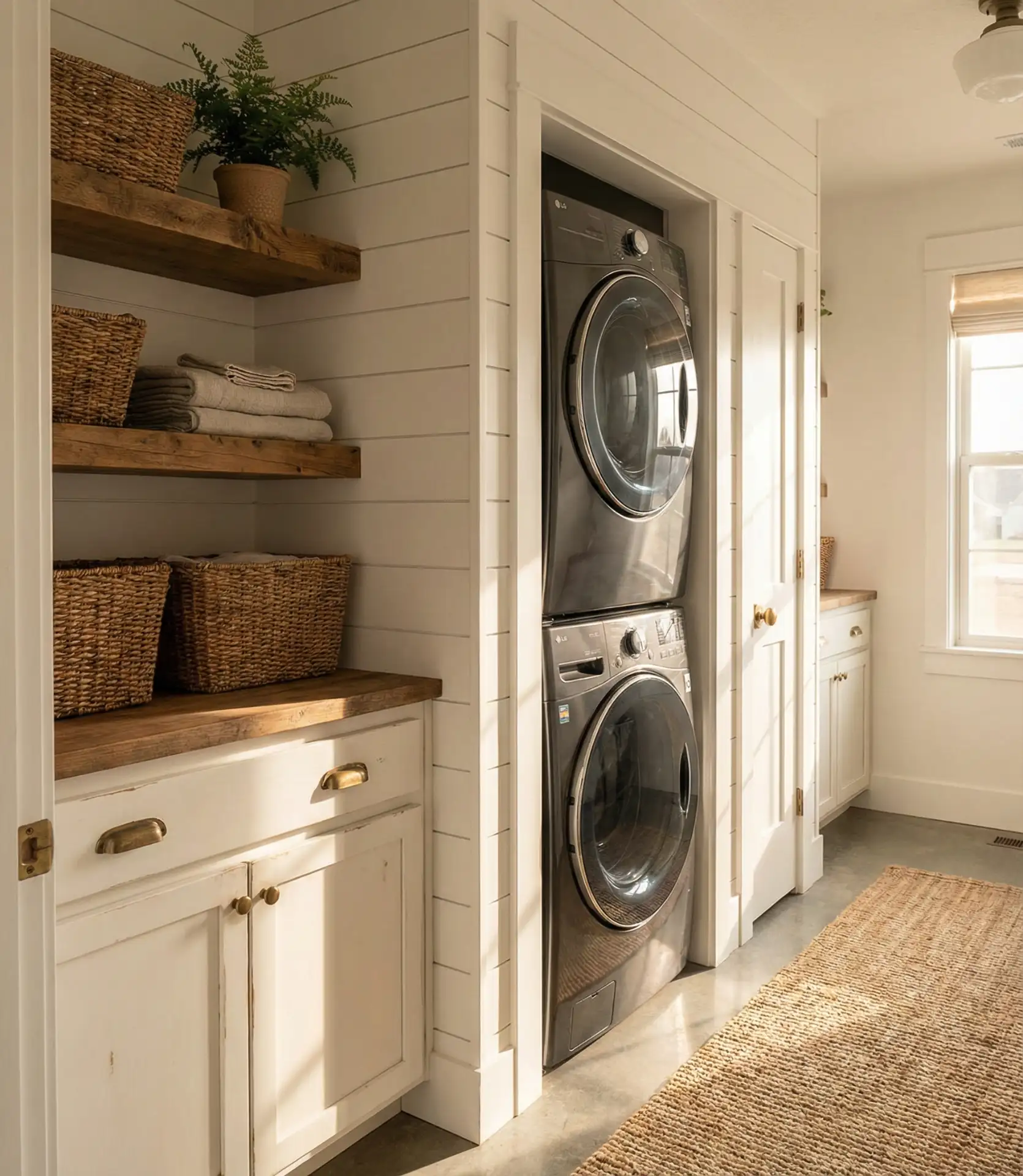 Stacked Washer and Dryer with Open Shelving 2