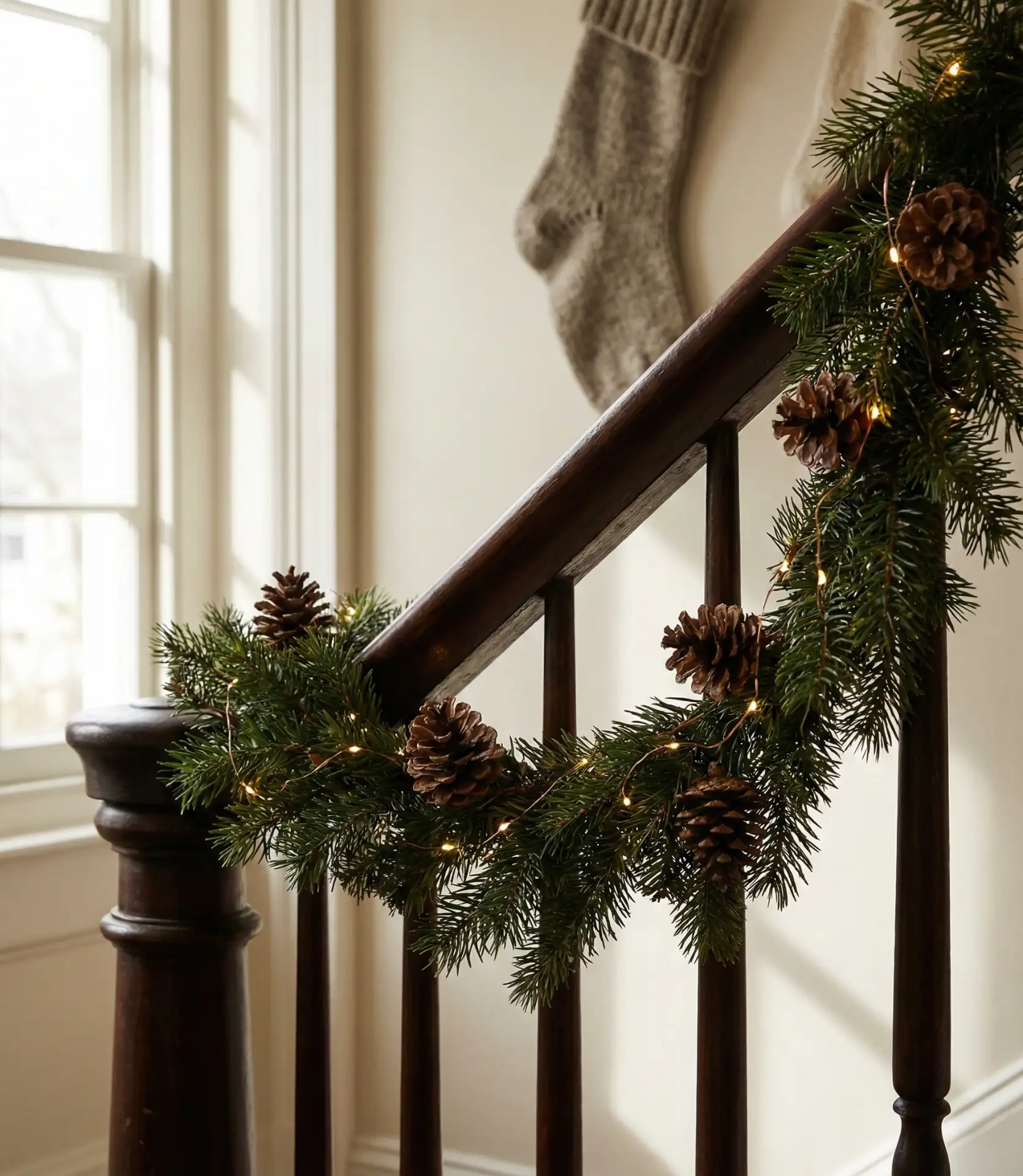 Staircase Wrapped in Christmas Garland 1