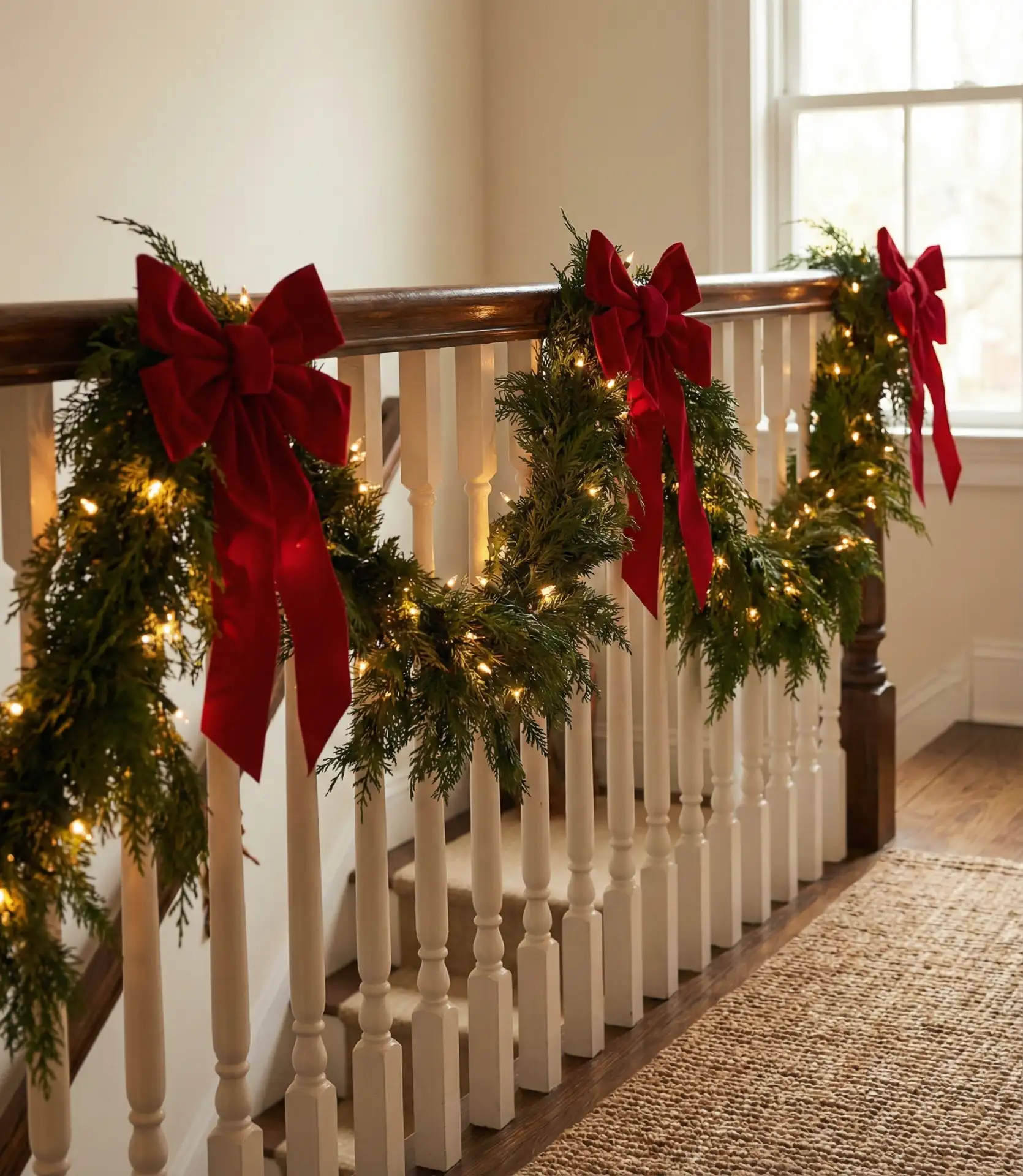 Staircase Wrapped in Christmas Garland 2