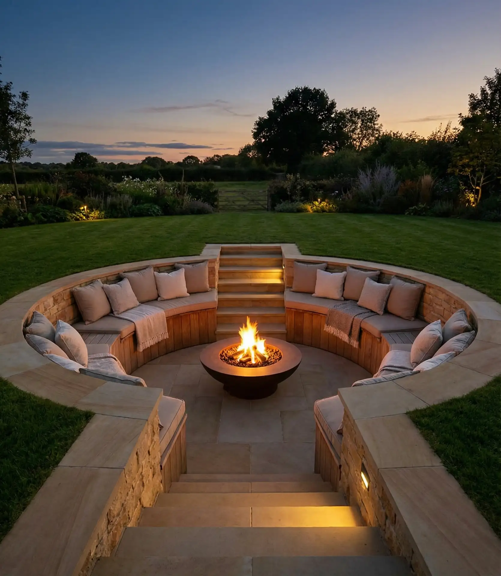 Sunken Conversation Pit with Fire 1