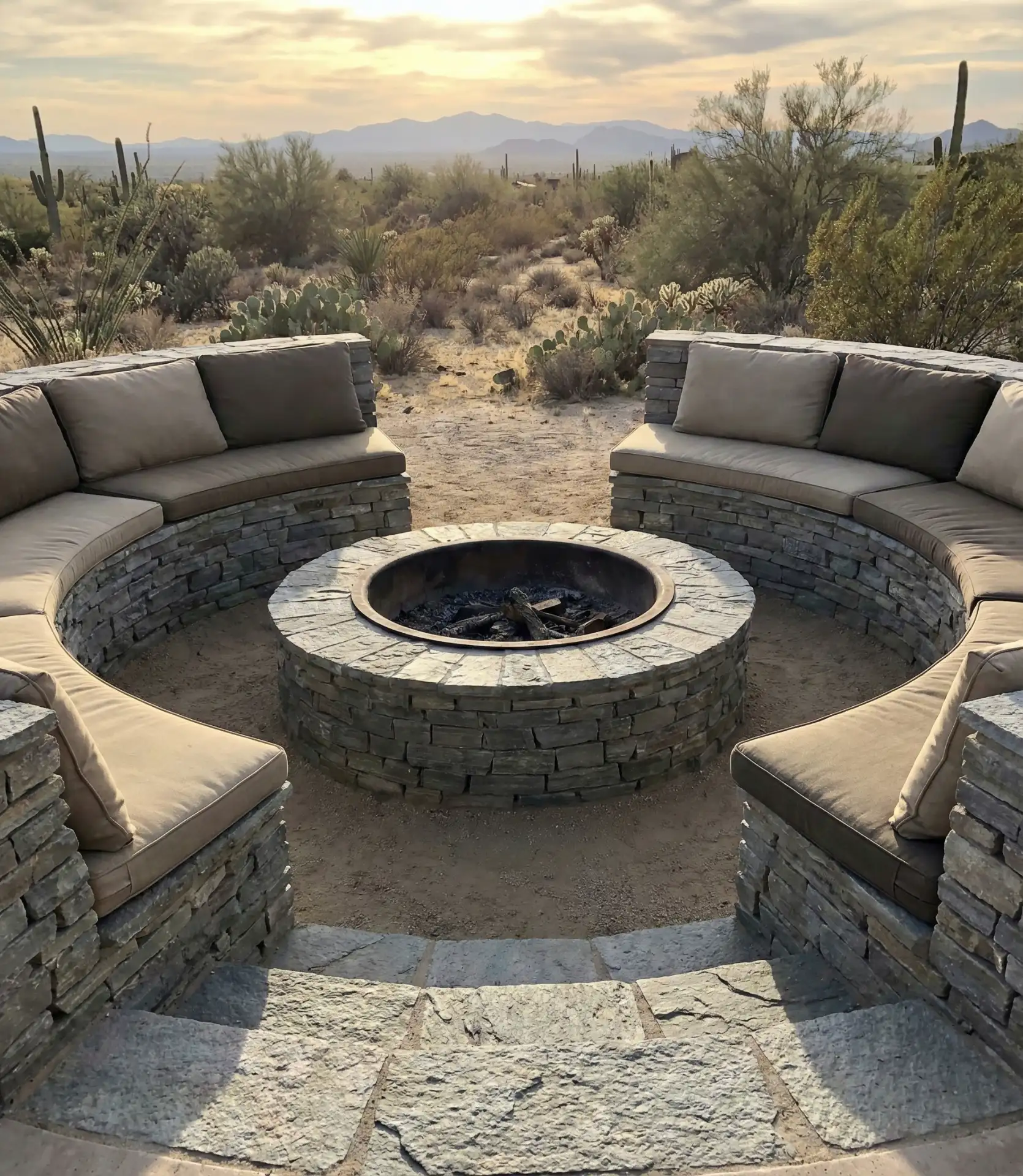 Sunken Stone Pit with Built-In Bench Seating 1