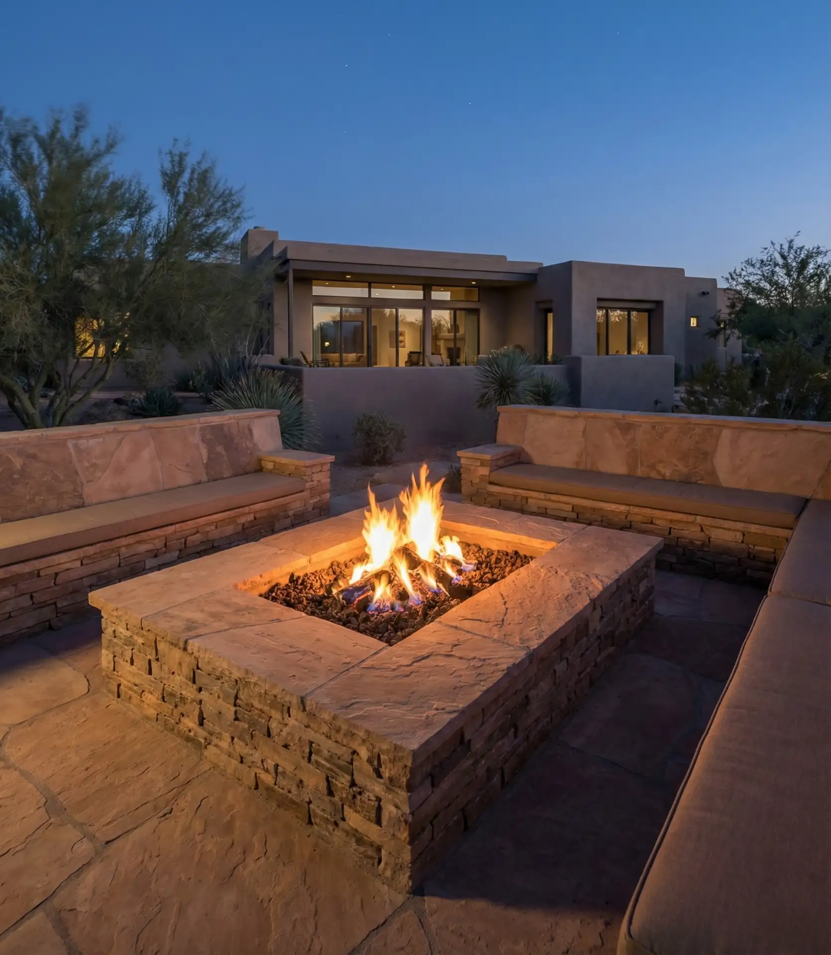 Sunken Stone Pit with Built-In Bench-Seating 2