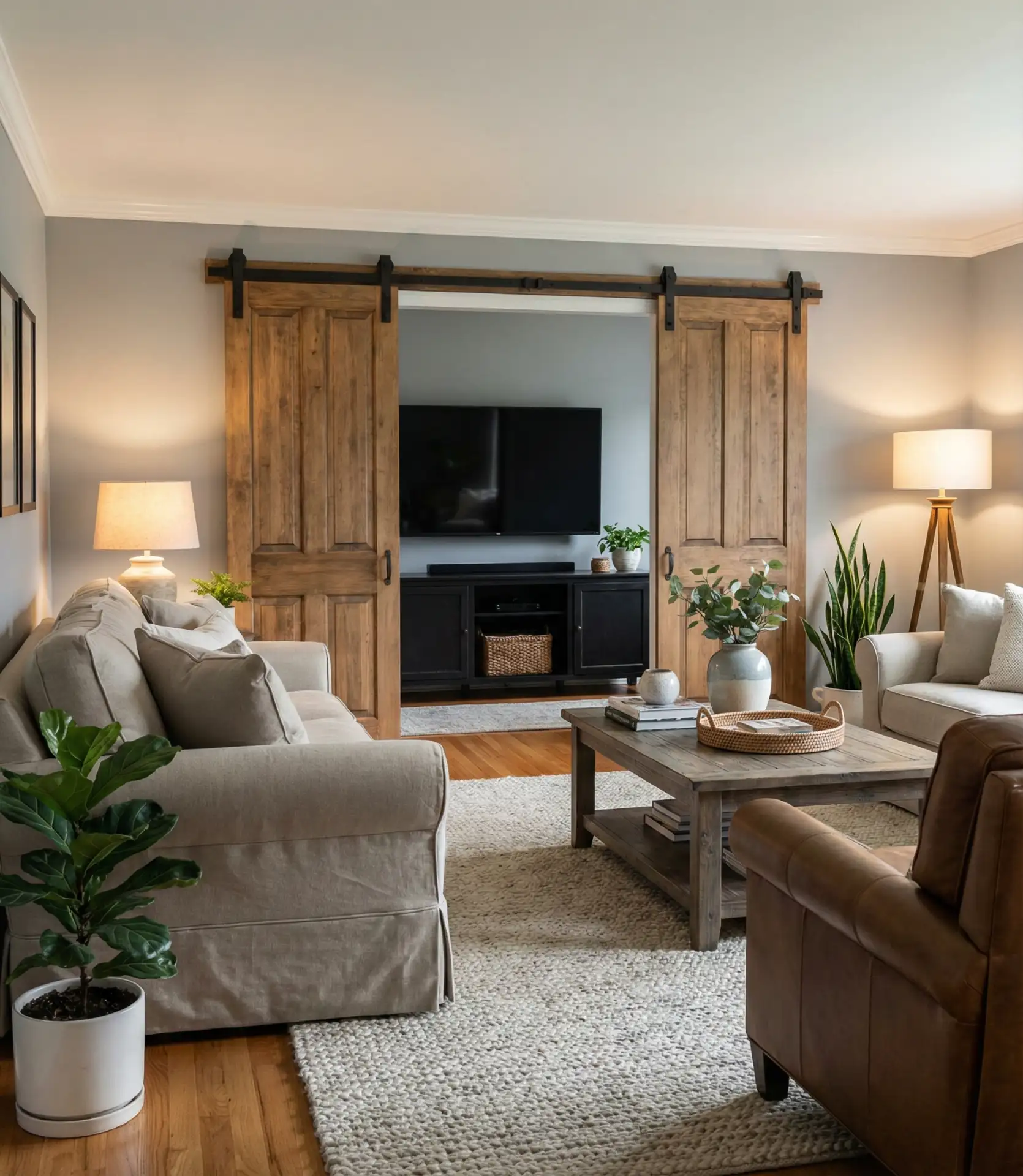 TV Open Concept with Sliding Barn Doors 1