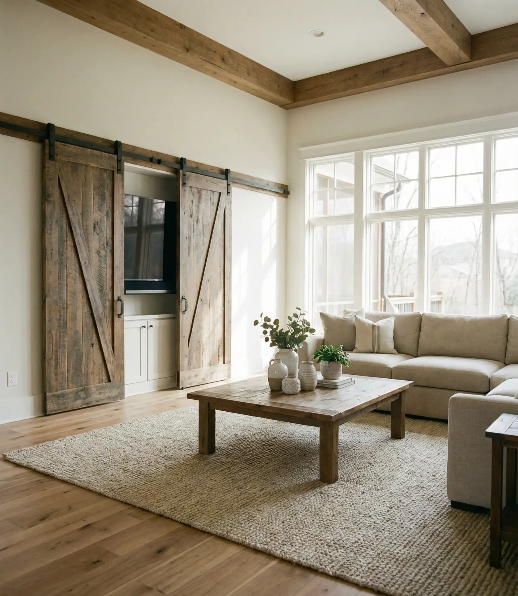 TV Open Concept with Sliding Barn Doors 2
