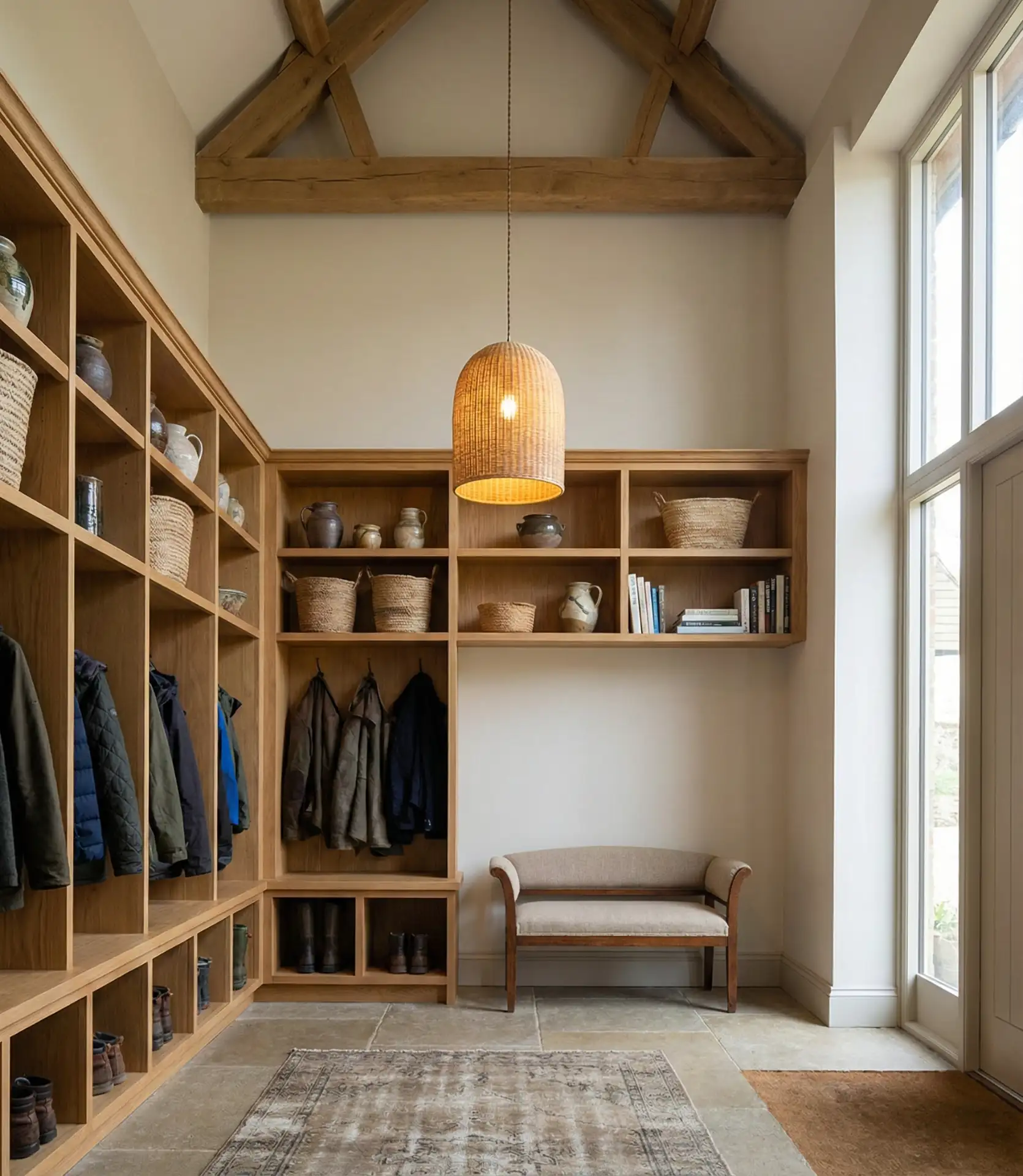 Tall Entryway with Floor-to-Ceiling Shelving 1