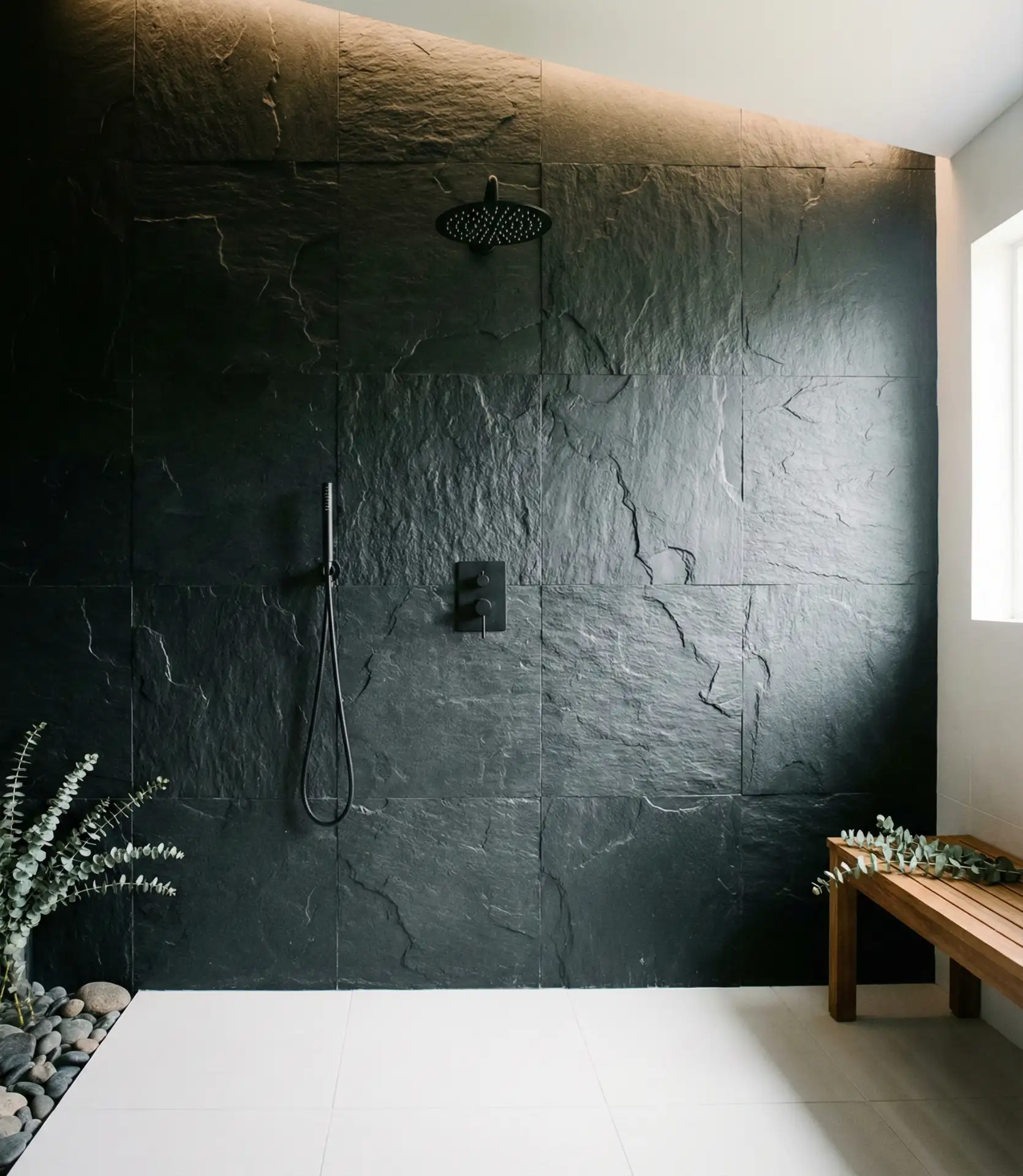 Textured Black Stone or Slate Feature Wall 1