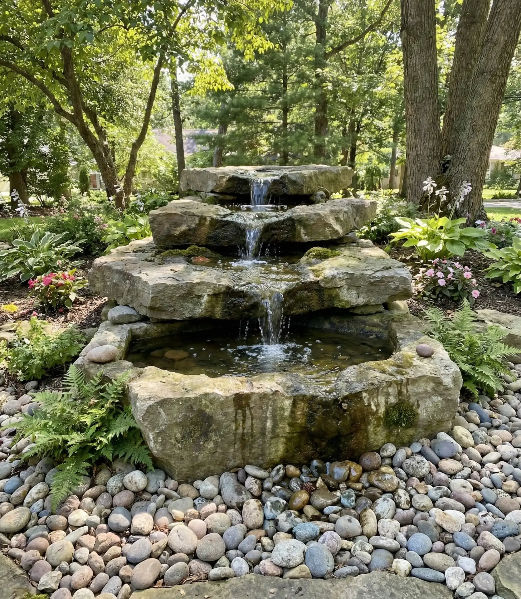 Tiered Fountain with Natural Stone Basin 2