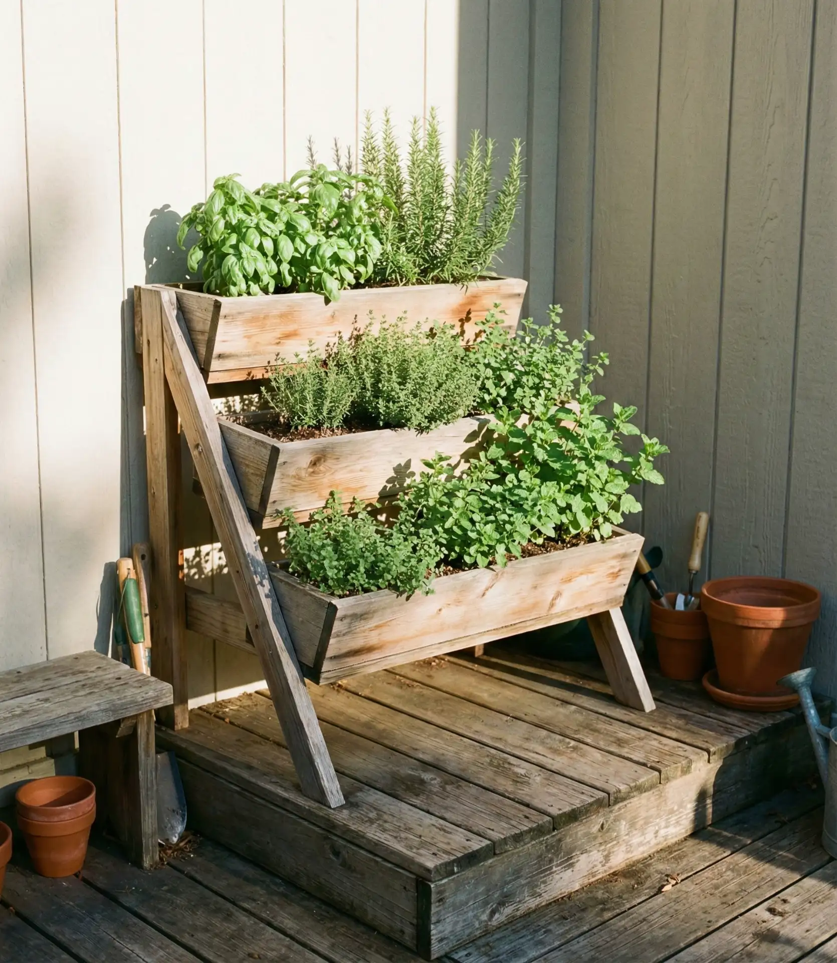 Tiered Wooden Planter for Small Decks 1