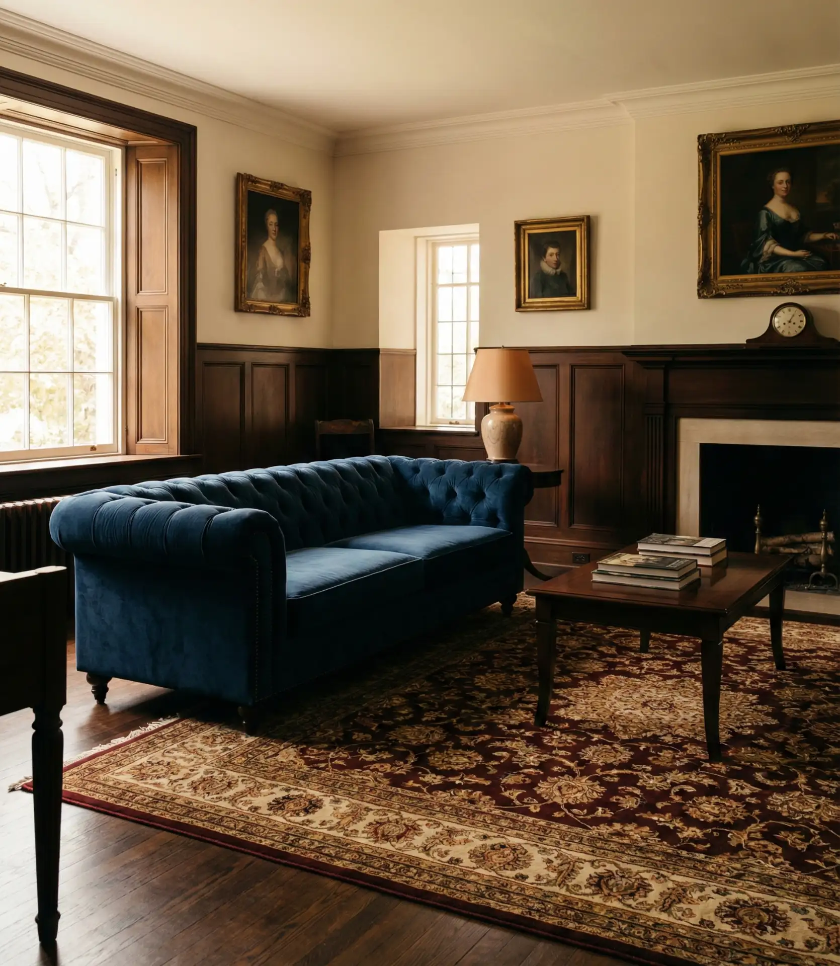 Traditional Warmth with Persian Rugs and Wood Paneling 2