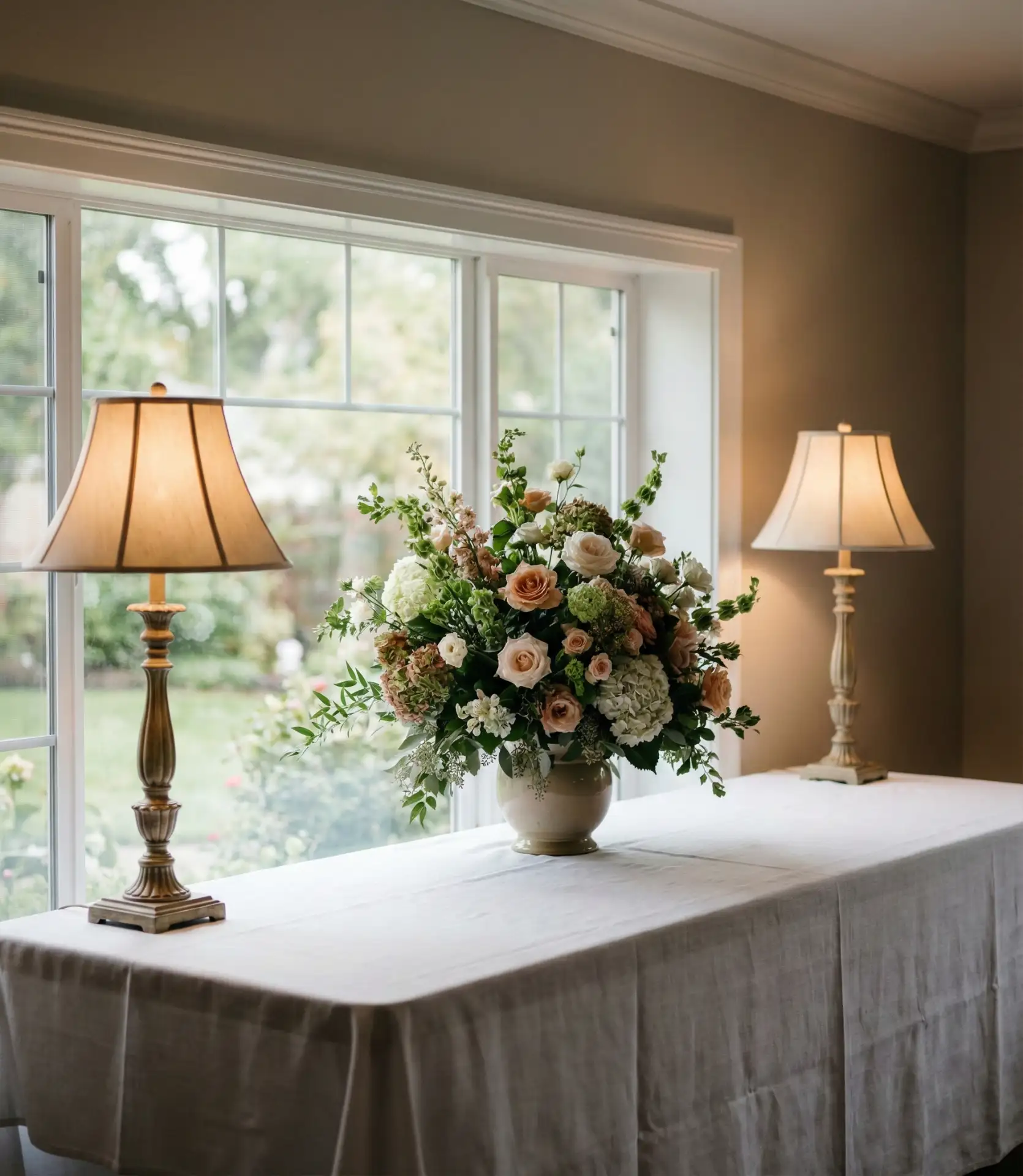 Two Lamps Flanking a Symmetrical Buffet 1