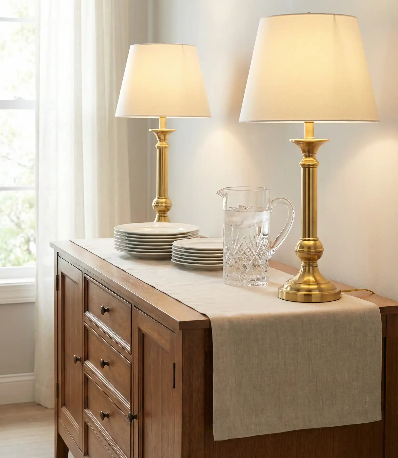 Two Lamps Flanking a Symmetrical Buffet 2