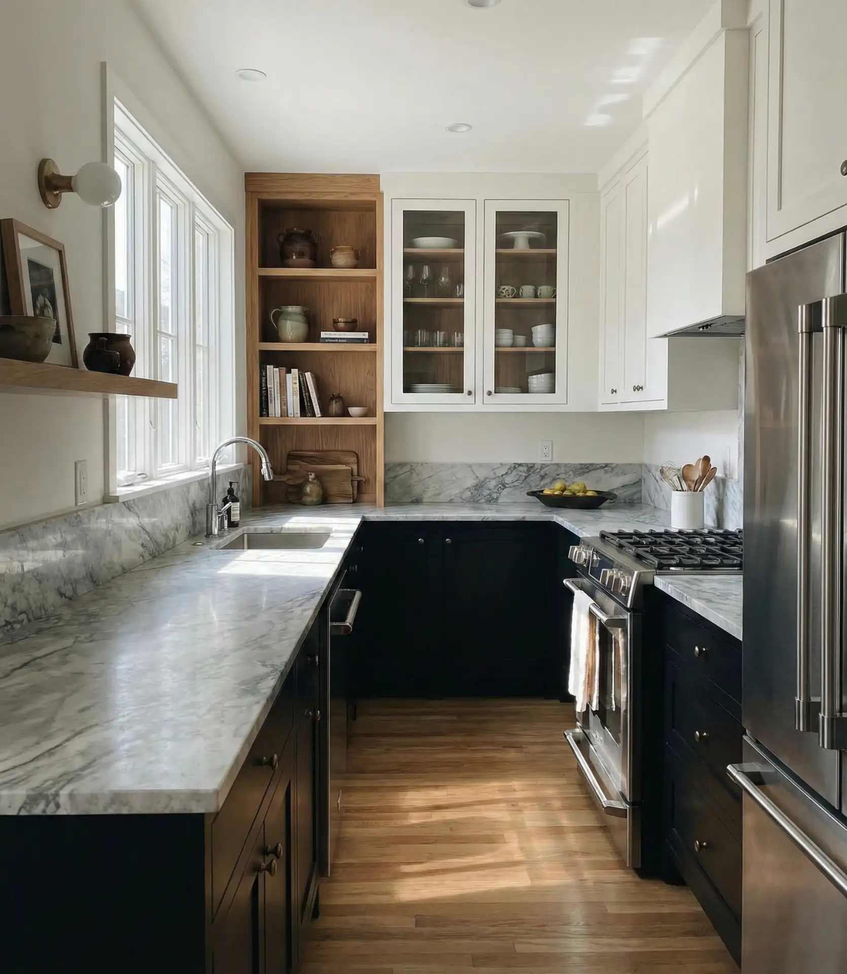 Two-Tone Cabinets: White Upper, Black Lower 2