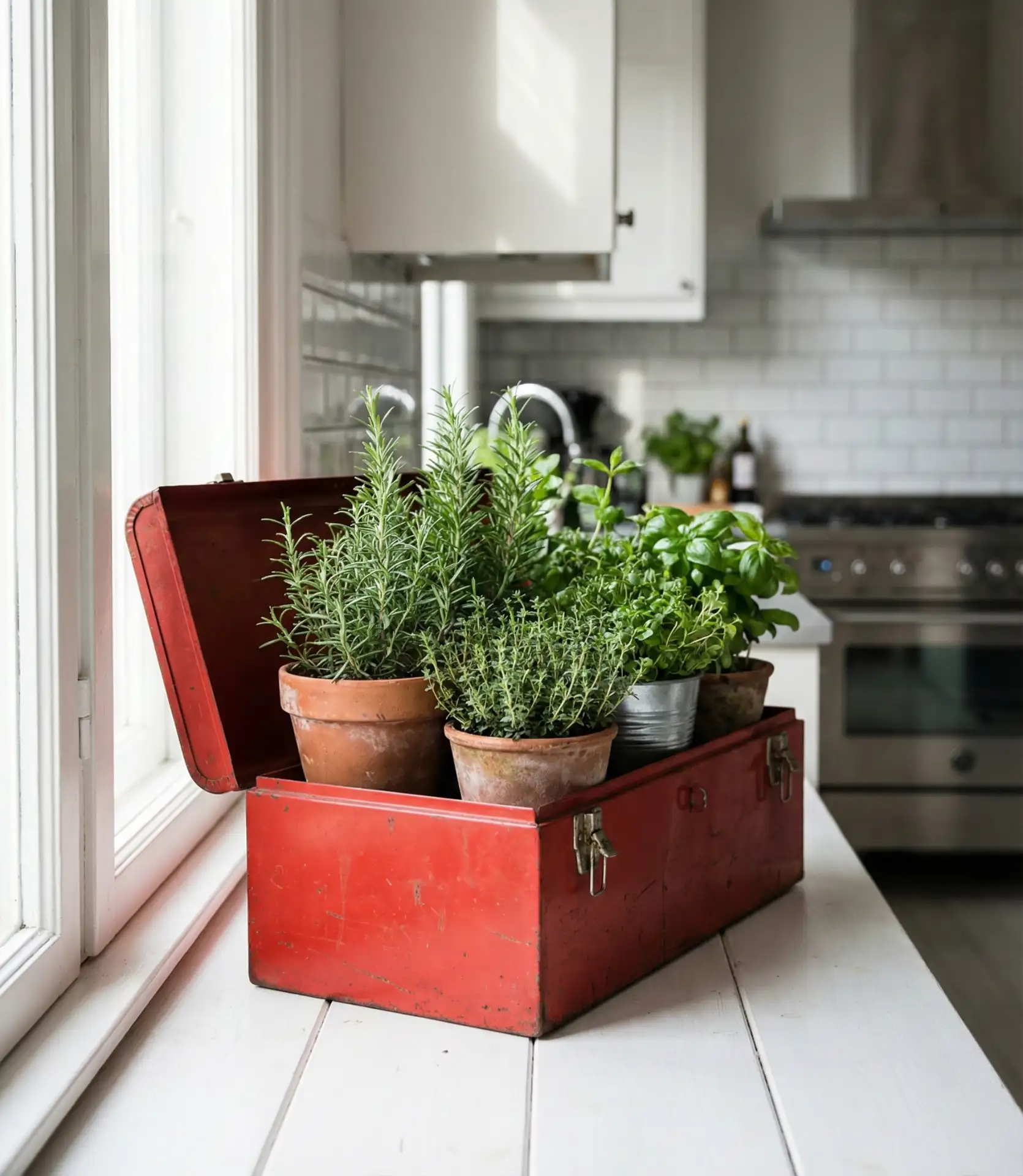Vintage Toolbox Planters for Windowsills 1