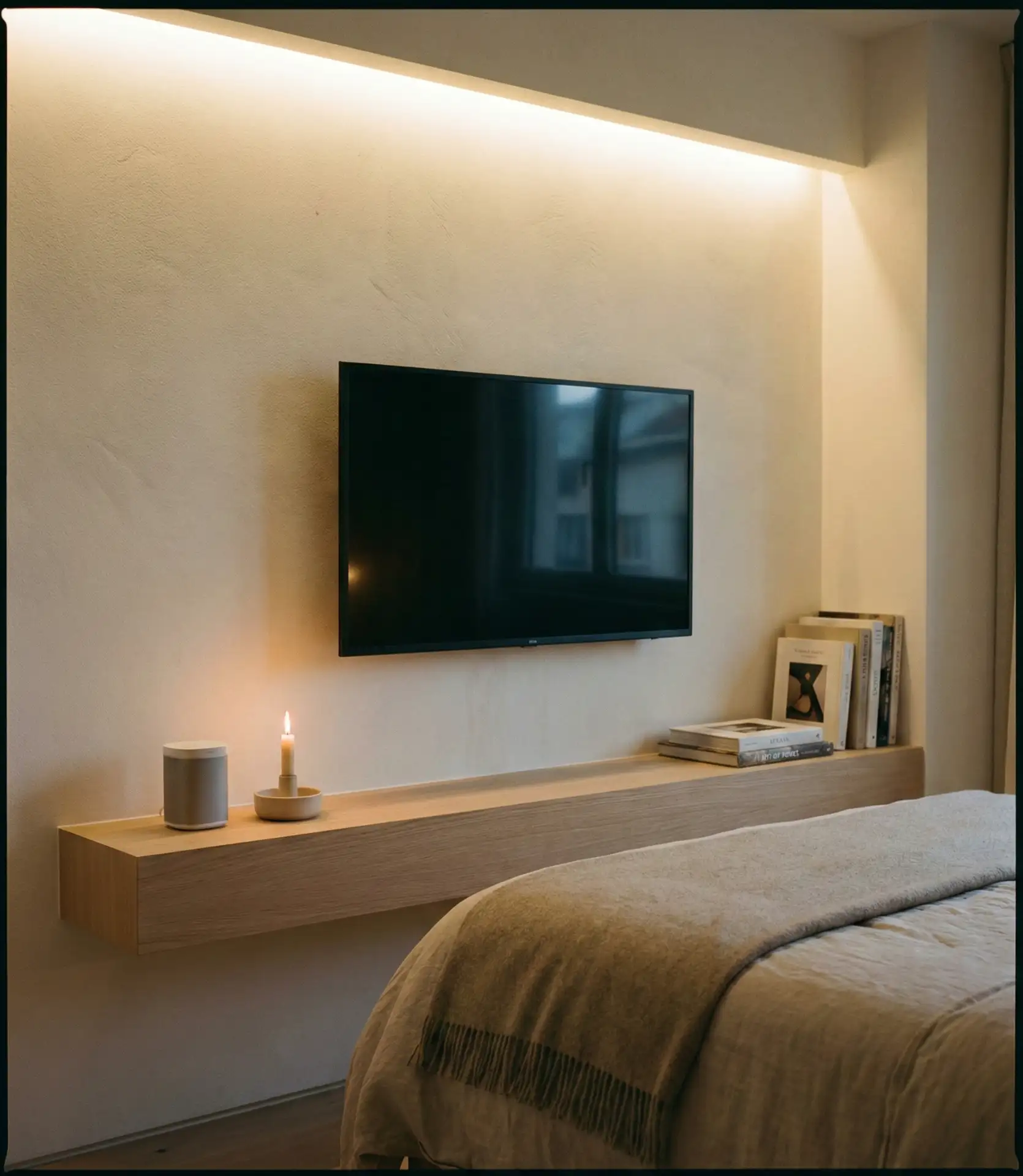 Wall-Mounted TV with Floating Media Console 1