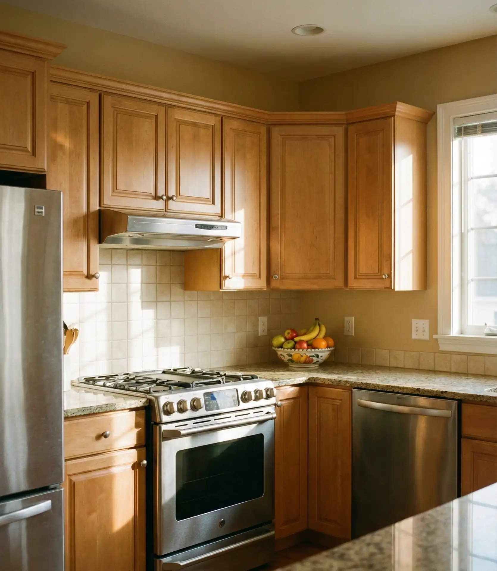 Warm Beige Walls Complementing Honey Maple Cabinets 2