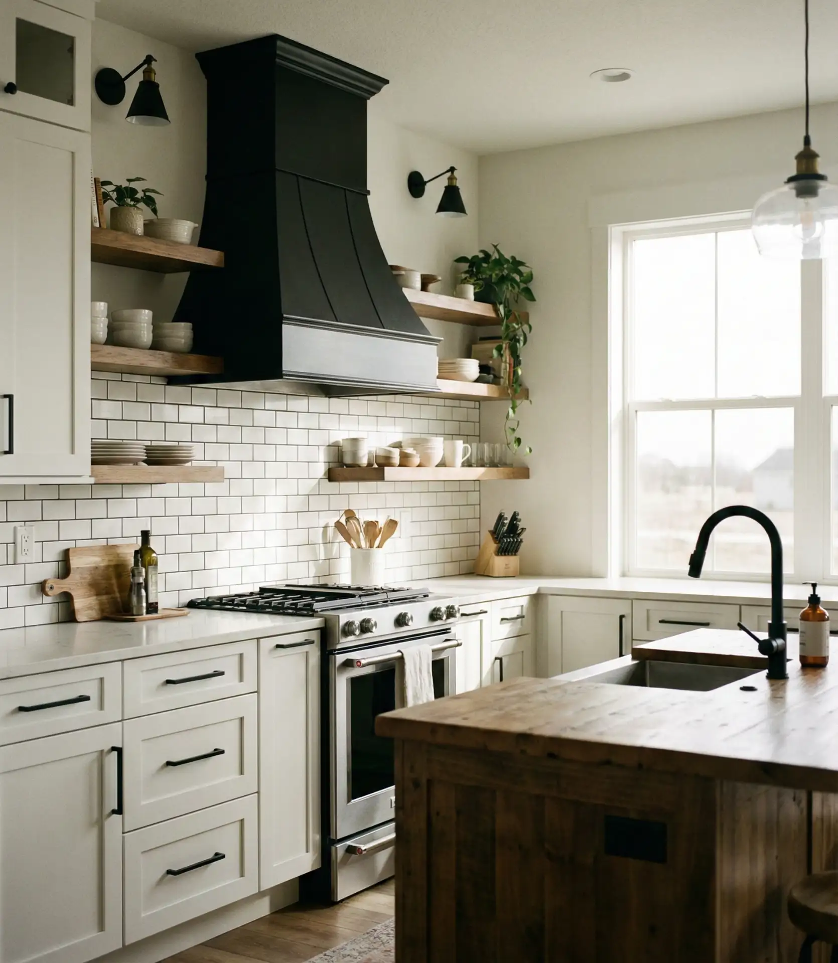 White Farmhouse Kitchen with Black Accents 1