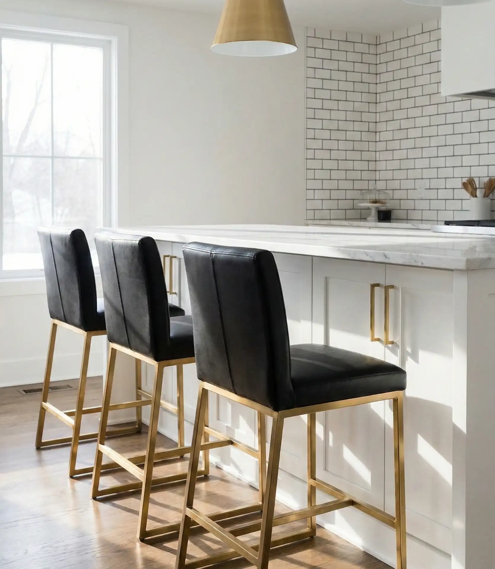 White Kitchen with Black Bar Stools 2