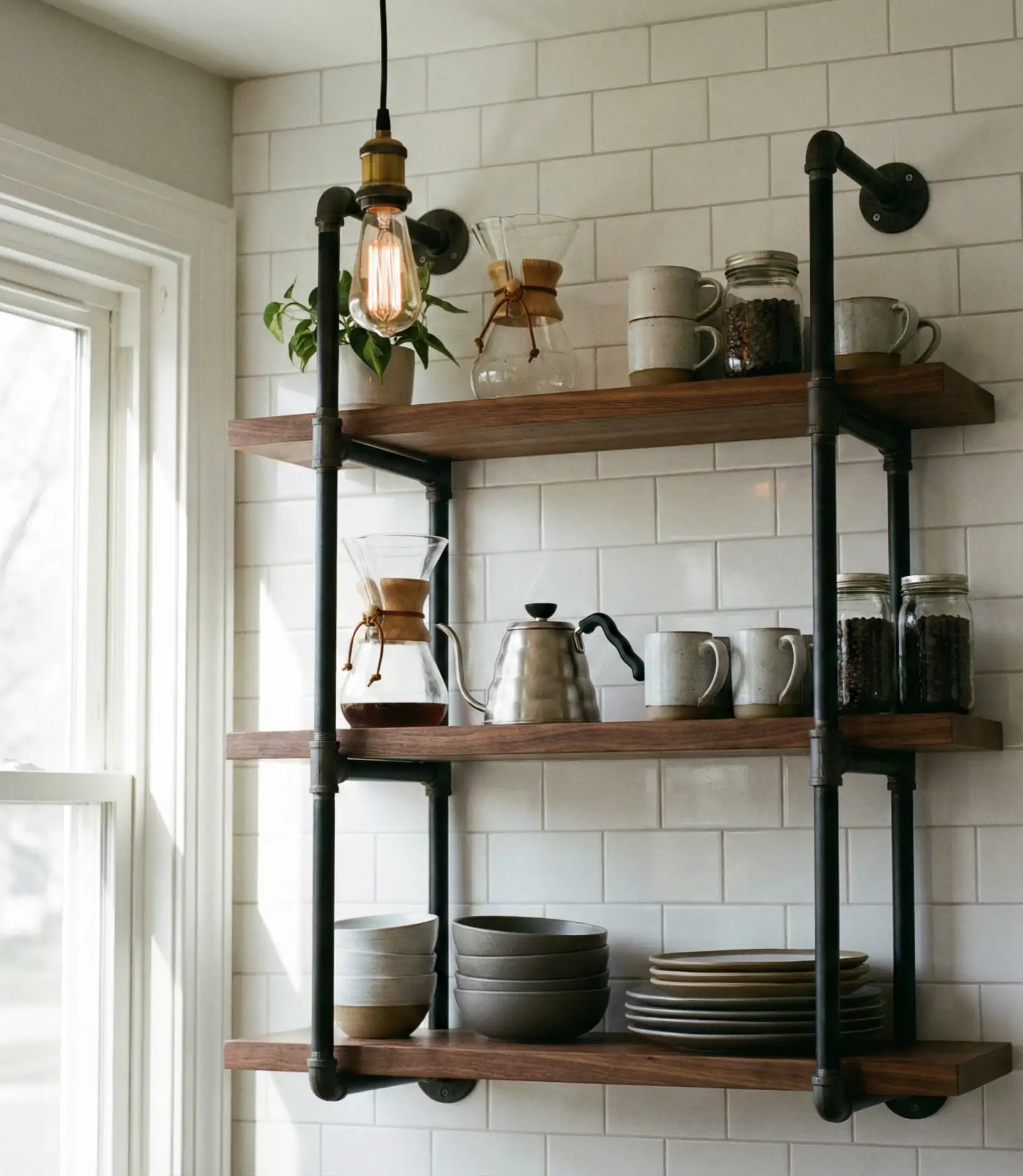 White Kitchen with Black Open Shelving 2