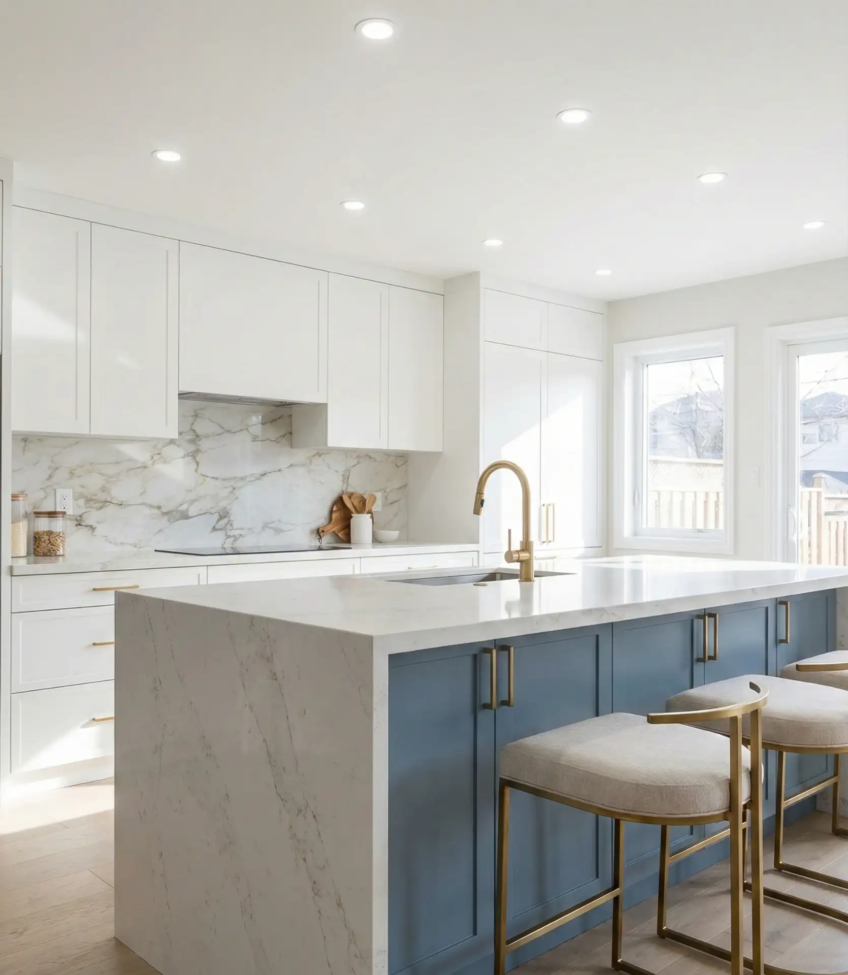 White Kitchen with Blue Island 1