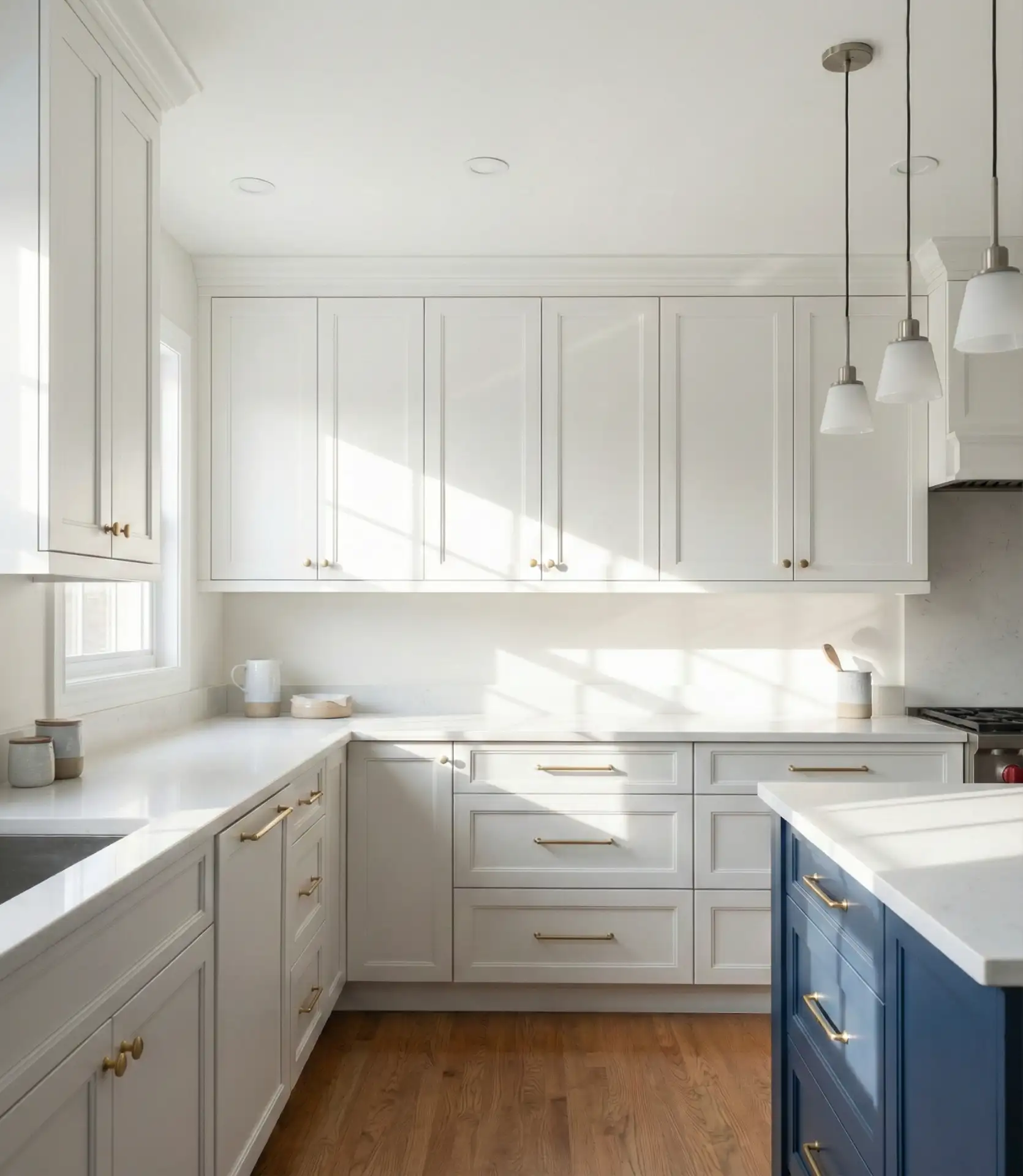 White Kitchen with Blue Island 2