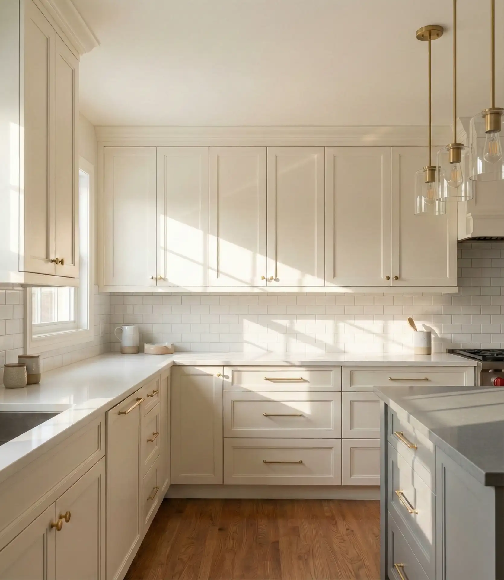 White Kitchen with Gray and Wood Balance 1